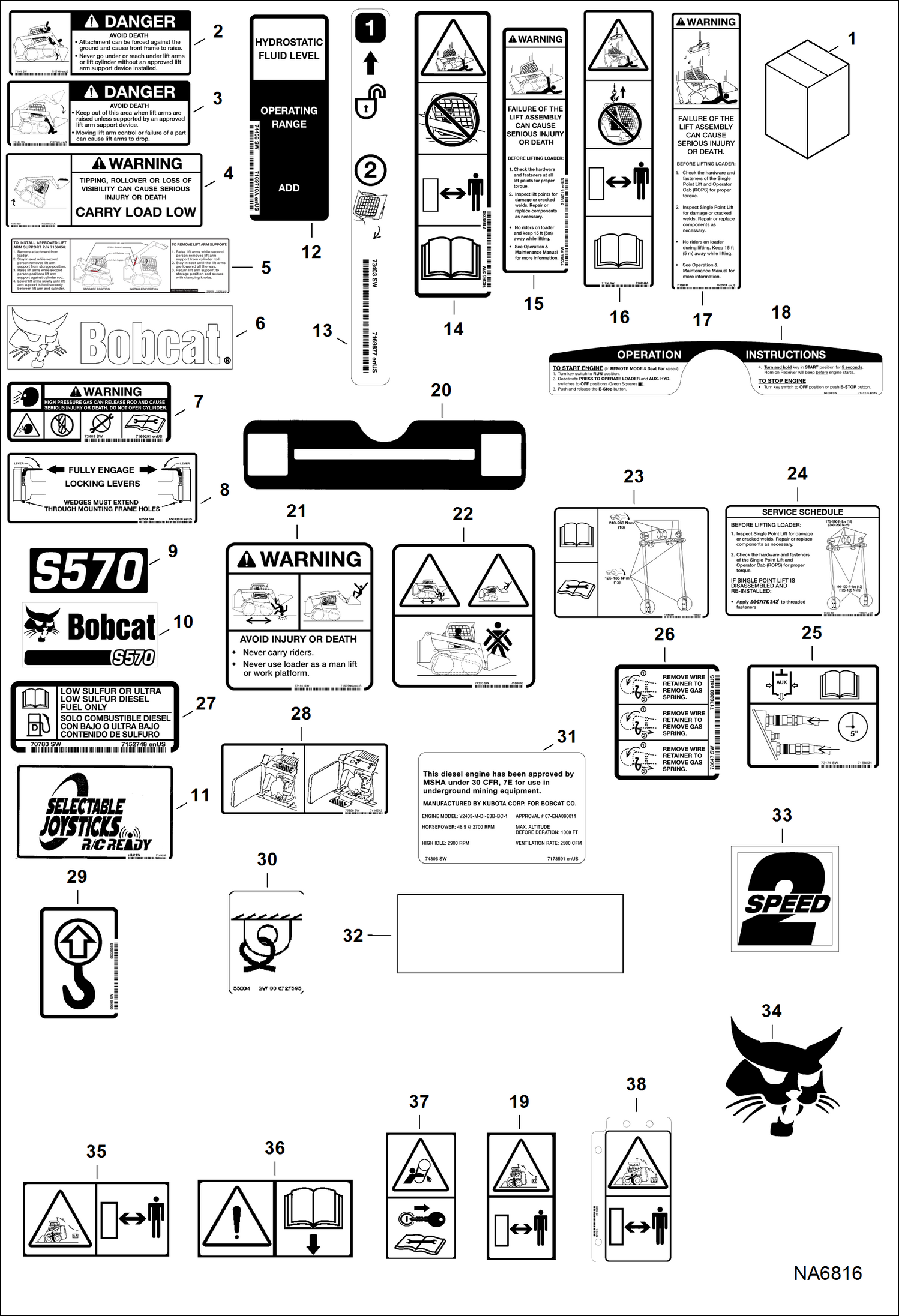 Схема запчастей Bobcat S-Series - DECALS (Outside) ACCESSORIES & OPTIONS