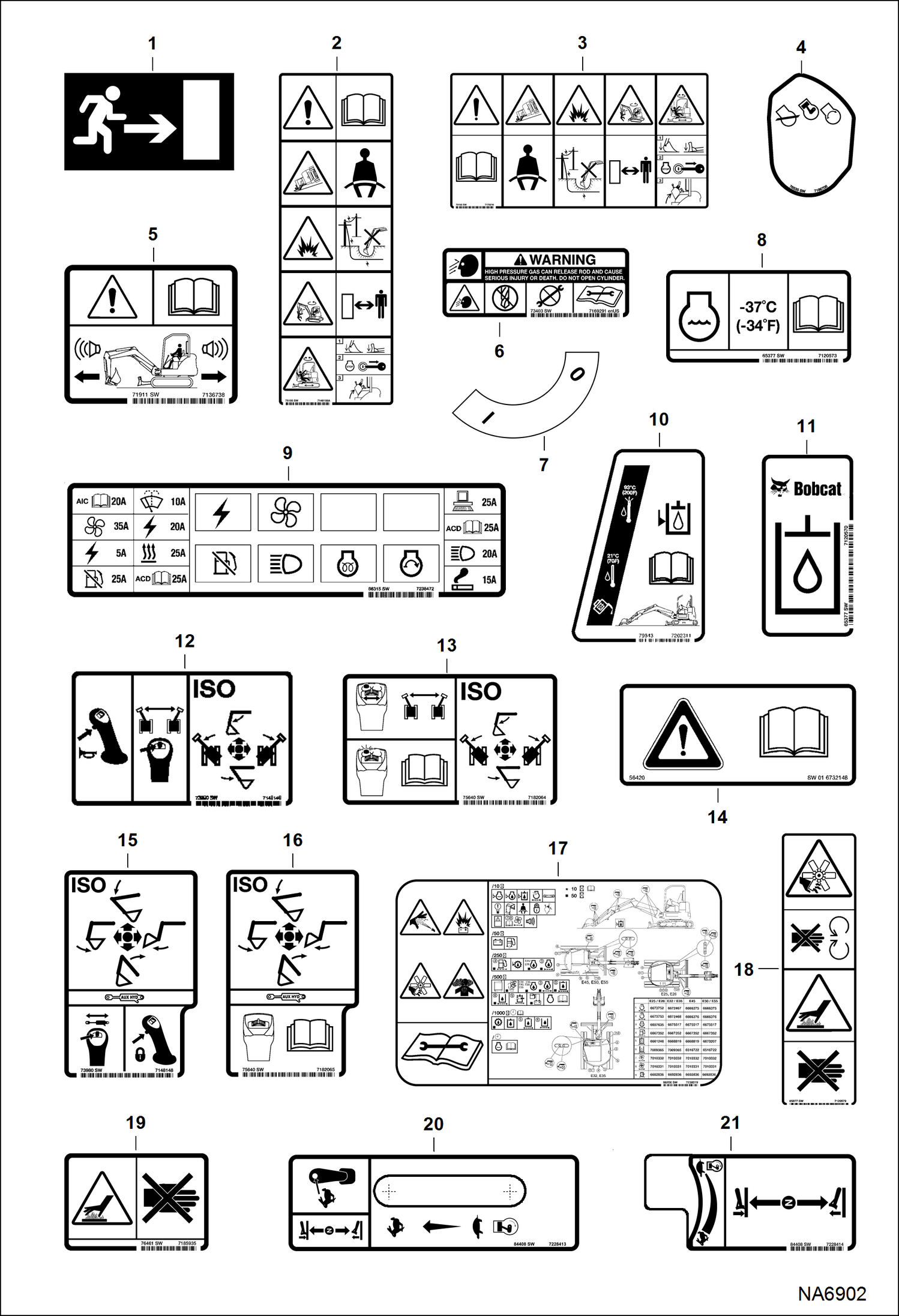 Схема запчастей Bobcat E25 - DECALS (Inside) ACCESSORIES & OPTIONS