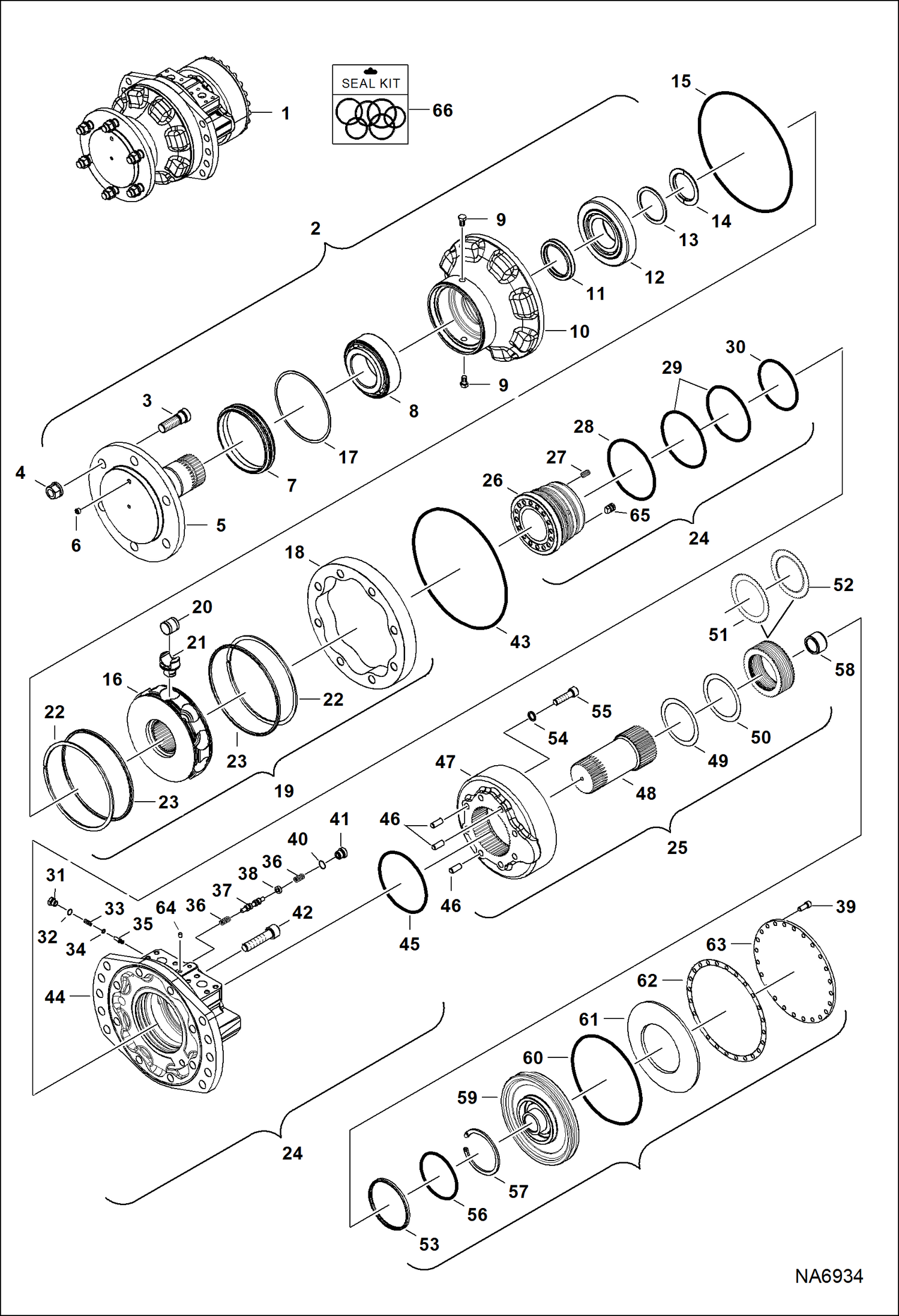 Схема запчастей Bobcat T-Series - HYDROSTATIC MOTOR (Single Speed) HYDROSTATIC SYSTEM