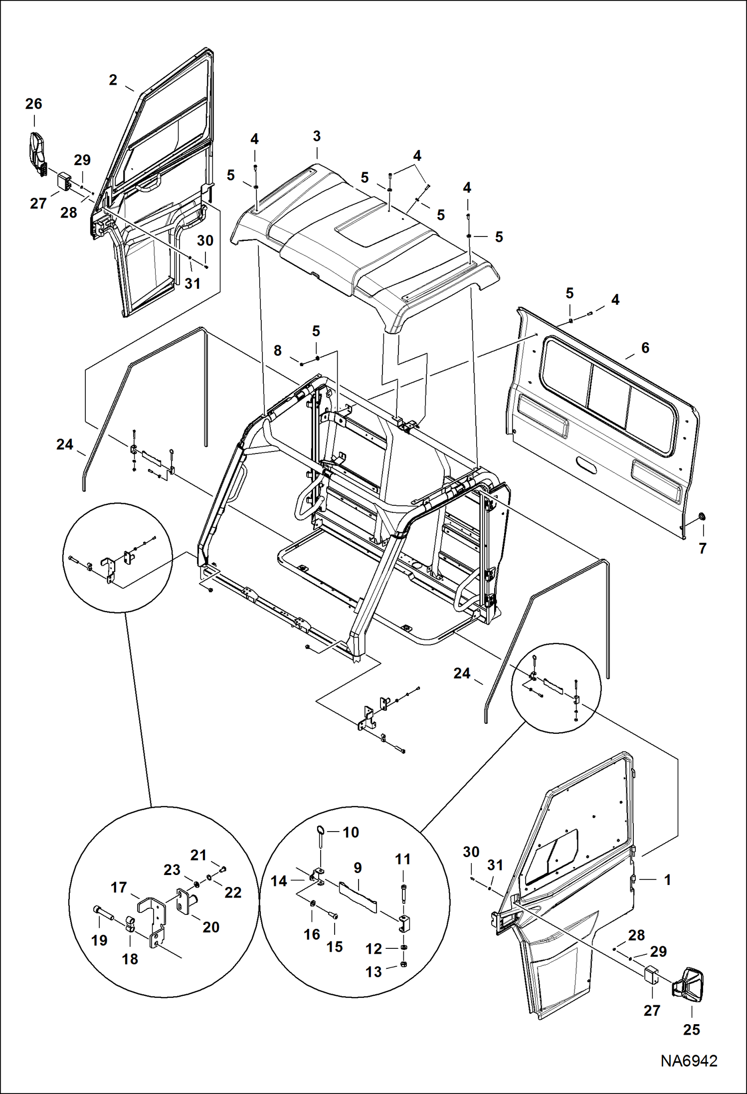 Схема запчастей Bobcat 3200 - CAB PANELS (Poly) (Roof & Rear Window) ACCESSORIES & OPTIONS