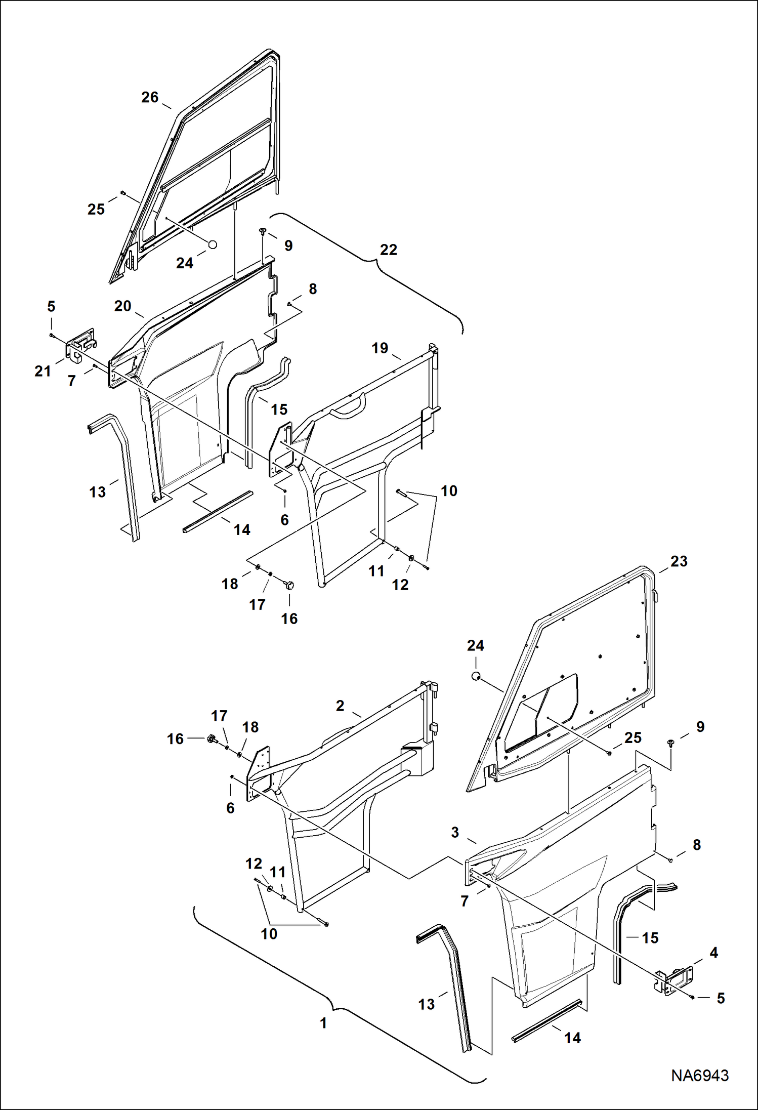 Схема запчастей Bobcat 3200 - CAB DOORS (Poly) ACCESSORIES & OPTIONS