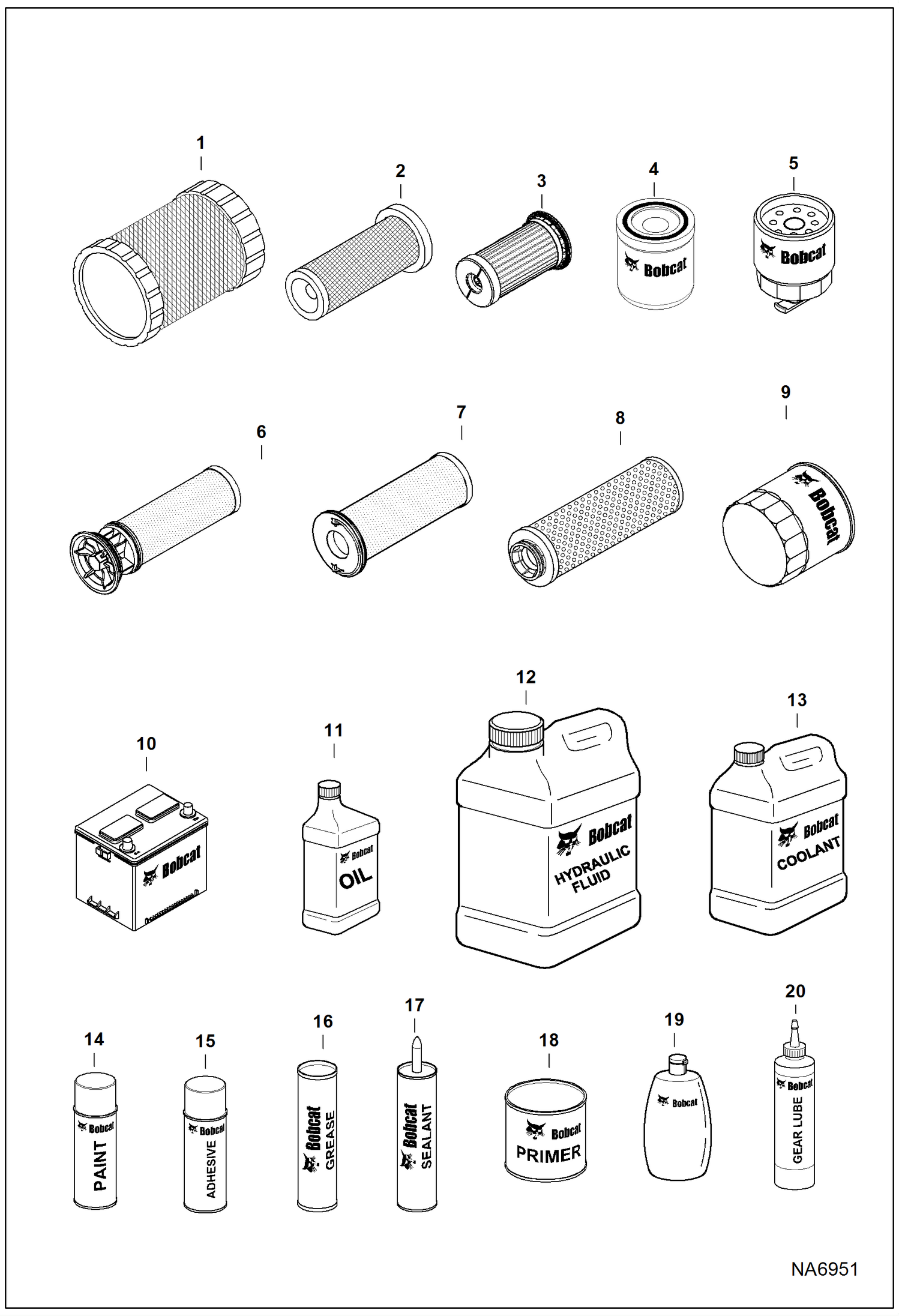 Схема запчастей Bobcat T-Series - MAINTENANCE ITEMS (Service Parts) MAINTENANCE ITEMS