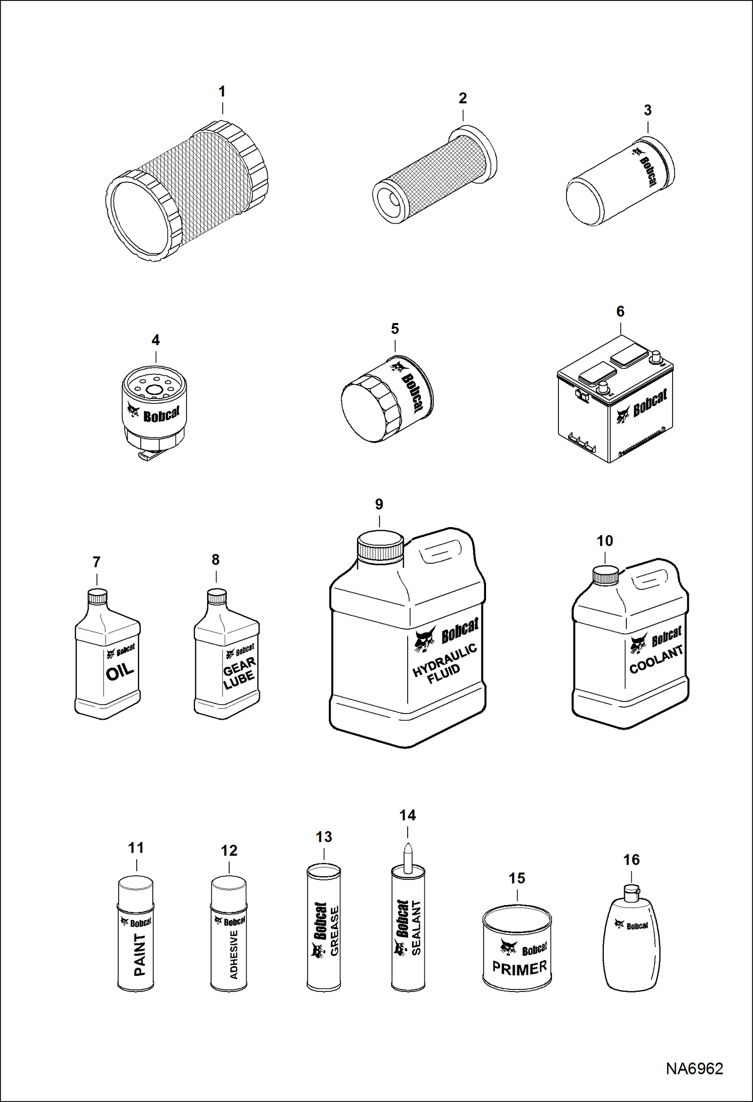 Схема запчастей Bobcat S-Series - MAINTENANCE ITEMS (Service Parts) MAINTENANCE ITEMS