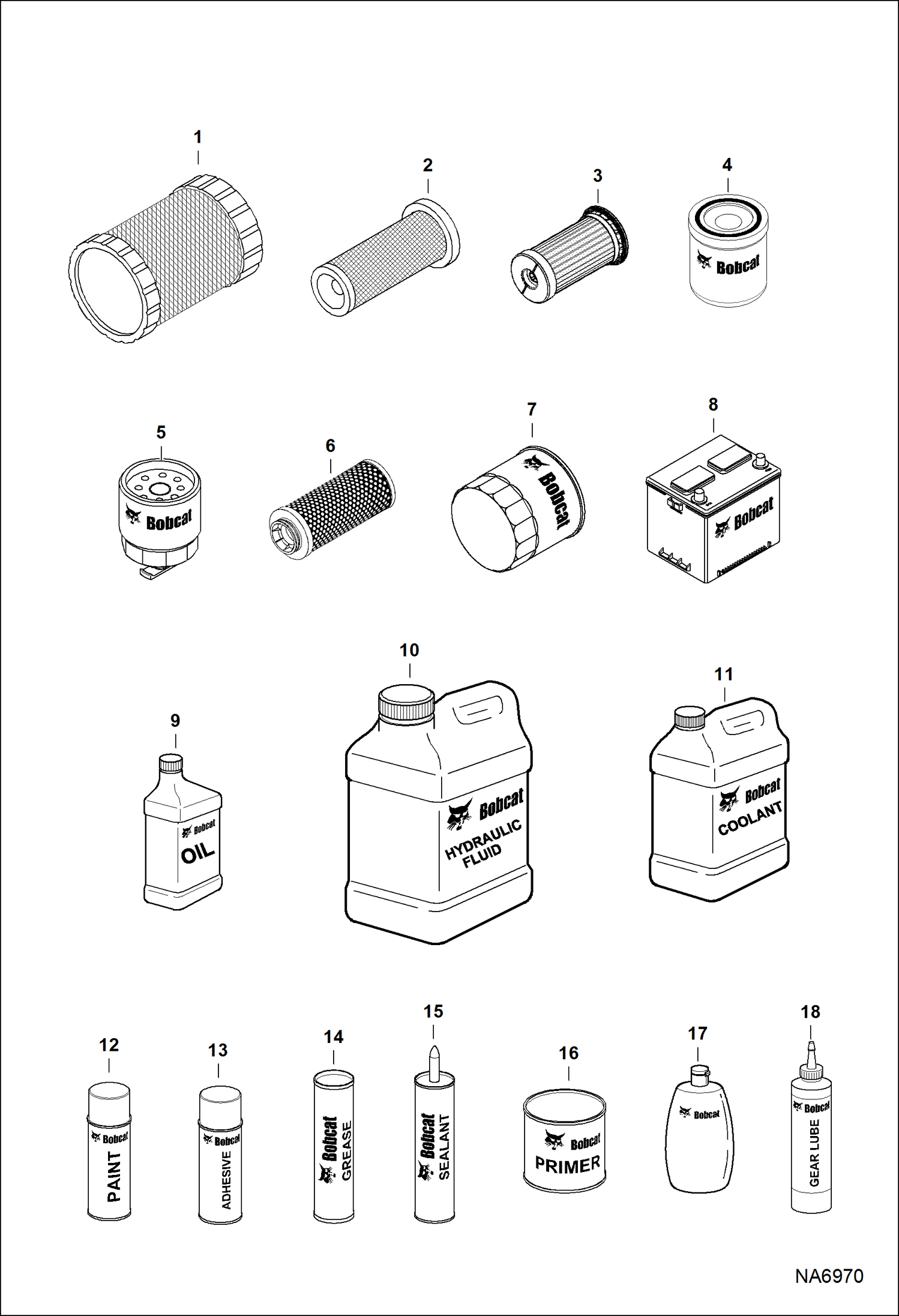 Схема запчастей Bobcat T-Series - MAINTENANCE ITEMS (Service Parts) MAINTENANCE ITEMS