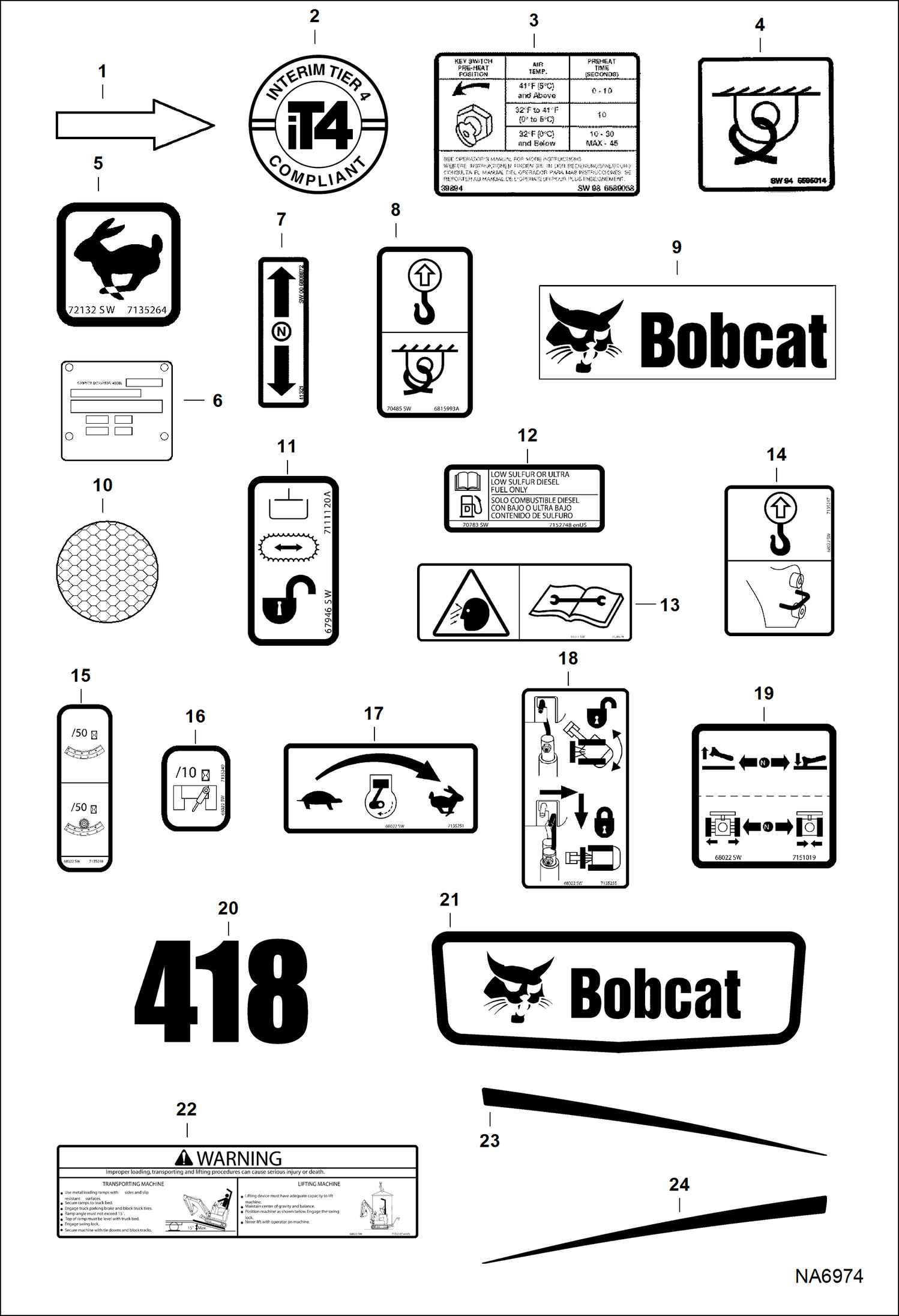 Схема запчастей Bobcat 418 - DECALS (Outside) ACCESSORIES & OPTIONS