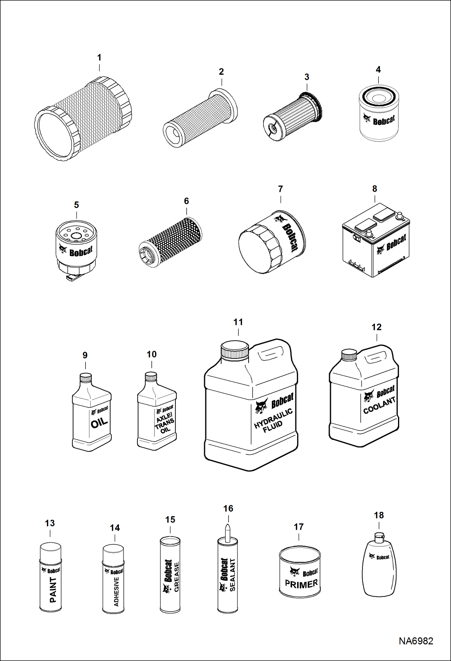 Схема запчастей Bobcat S-Series - MAINTENANCE ITEMS (Service Parts) MAINTENANCE ITEMS