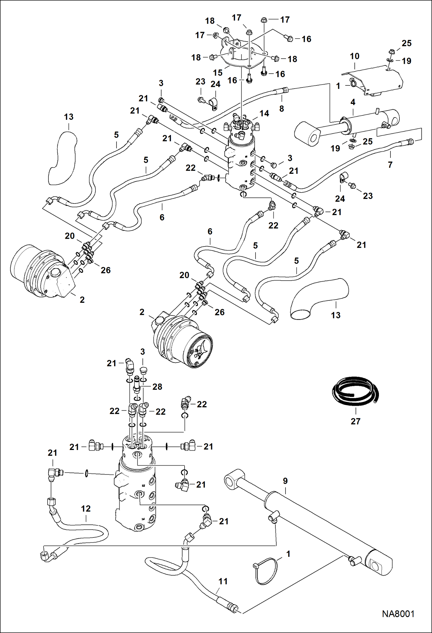 Схема запчастей Bobcat E08 - HYDRAULIC CIRCUITRY (Lower) (S/N A4BP11001 - 11467) HYDRAULIC SYSTEM