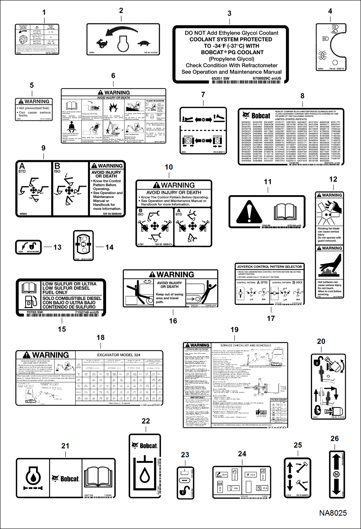 Схема запчастей Bobcat 324 - DECALS (Inside) ACCESSORIES & OPTIONS