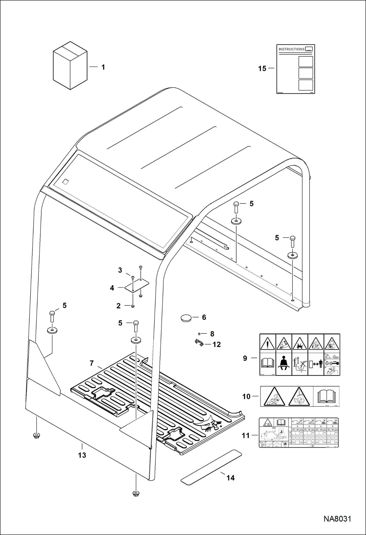 Схема запчастей Bobcat E14 - CANOPY KIT (AHNM22001 & Above) ACCESSORIES & OPTIONS