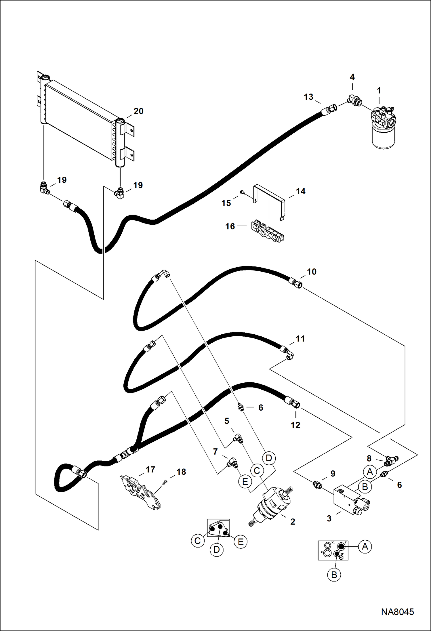 Схема запчастей Bobcat 3600 - HYDRAULIC CIRCUITRY (Steering & Cooling) HYDROSTATIC SYSTEM