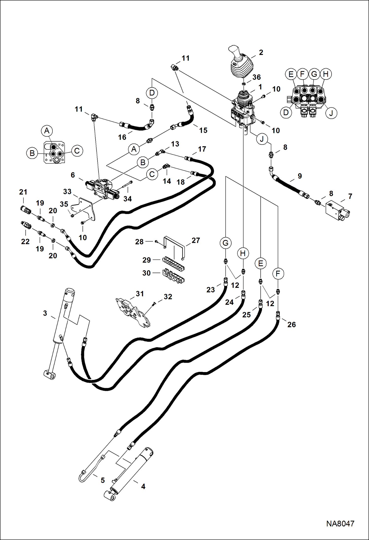 Схема запчастей Bobcat 3650 - HYDRAULIC CIRCUITRY (Work Equipment) HYDRAULIC SYSTEM