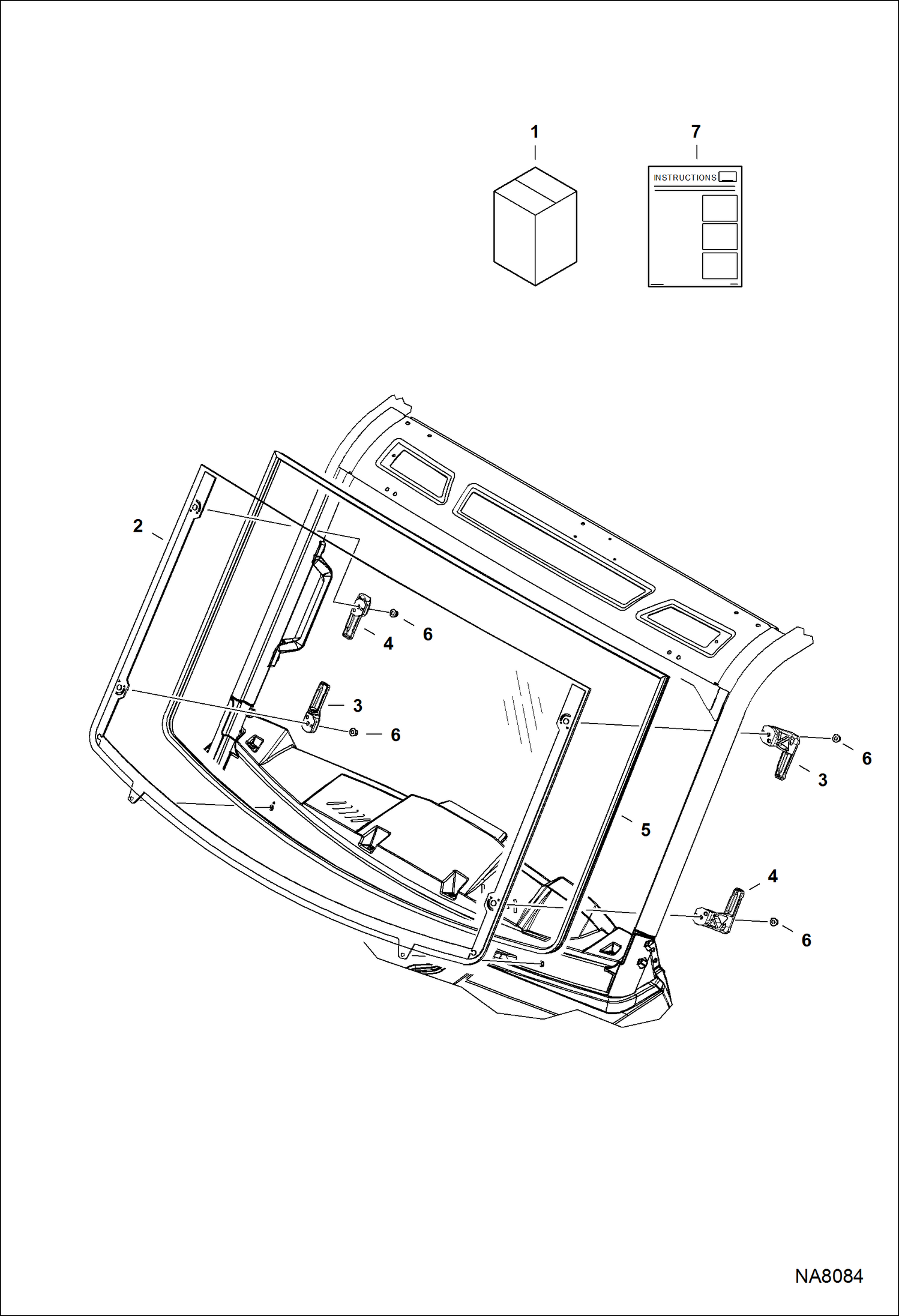 Схема запчастей Bobcat 3600 - CAB WINDSHIELD KIT (Glass Removeable) ACCESSORIES & OPTIONS