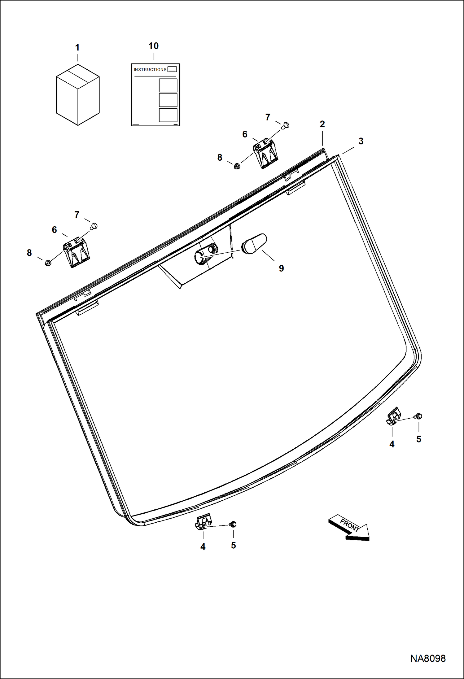 Схема запчастей Bobcat 3600 - CAB WINDSHIELD KIT (Glass Fixed) ACCESSORIES & OPTIONS