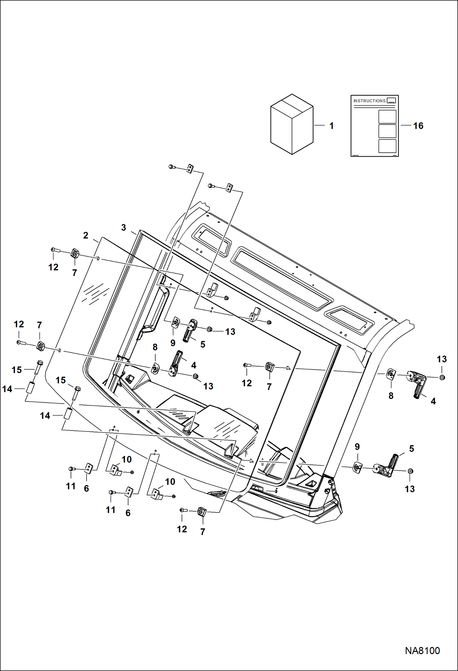 Схема запчастей Bobcat 3600 - CAB WINDSHIELD KIT (Poly & Hard Poly) ACCESSORIES & OPTIONS