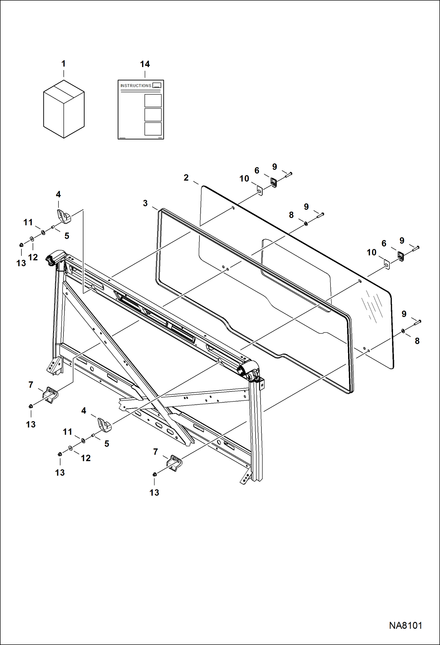 Схема запчастей Bobcat 3600 - CAB REAR PANEL KIT (Glass & Poly) ACCESSORIES & OPTIONS