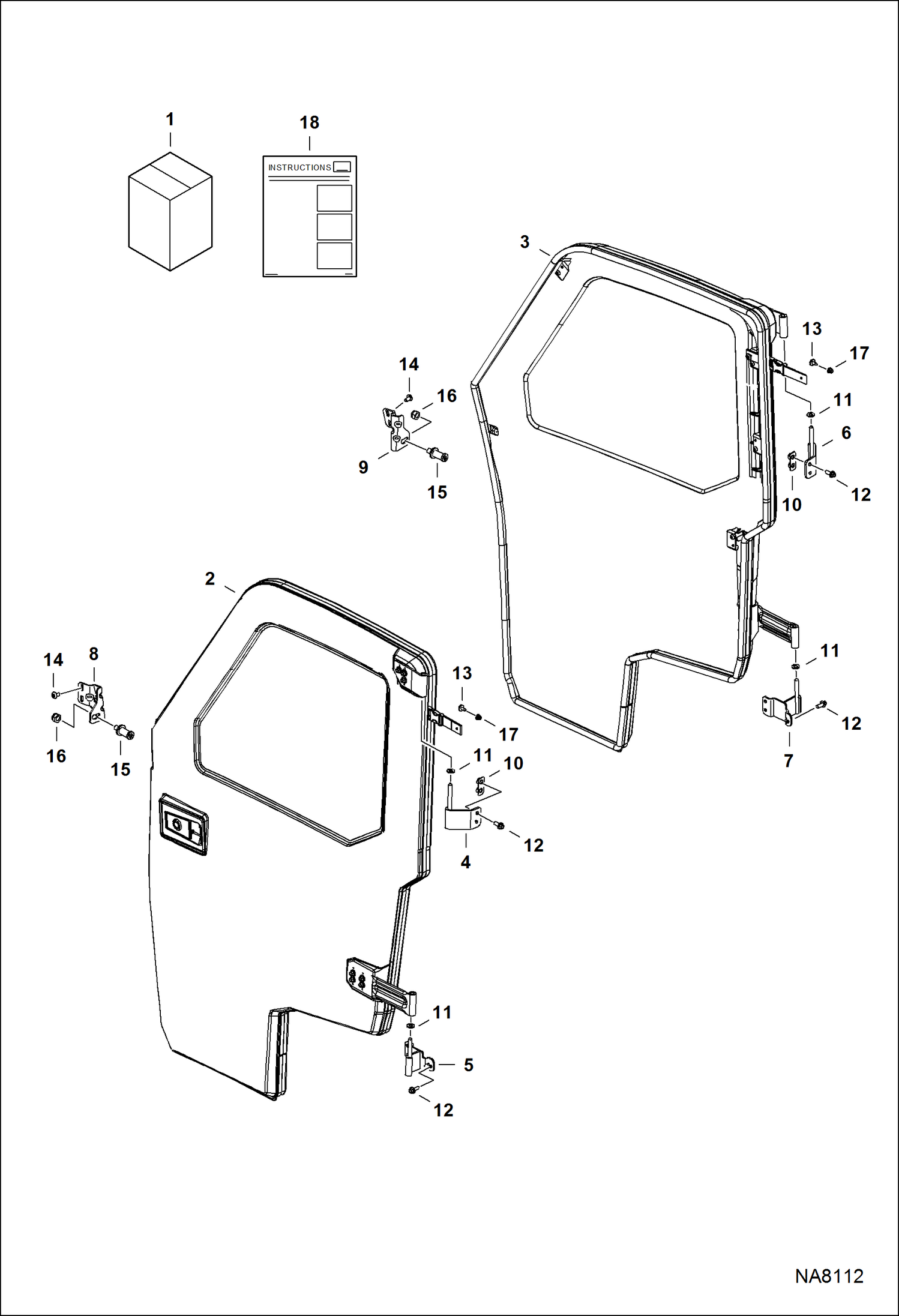 Схема запчастей Bobcat 3600 - CAB DOOR KIT (Canvas) ACCESSORIES & OPTIONS