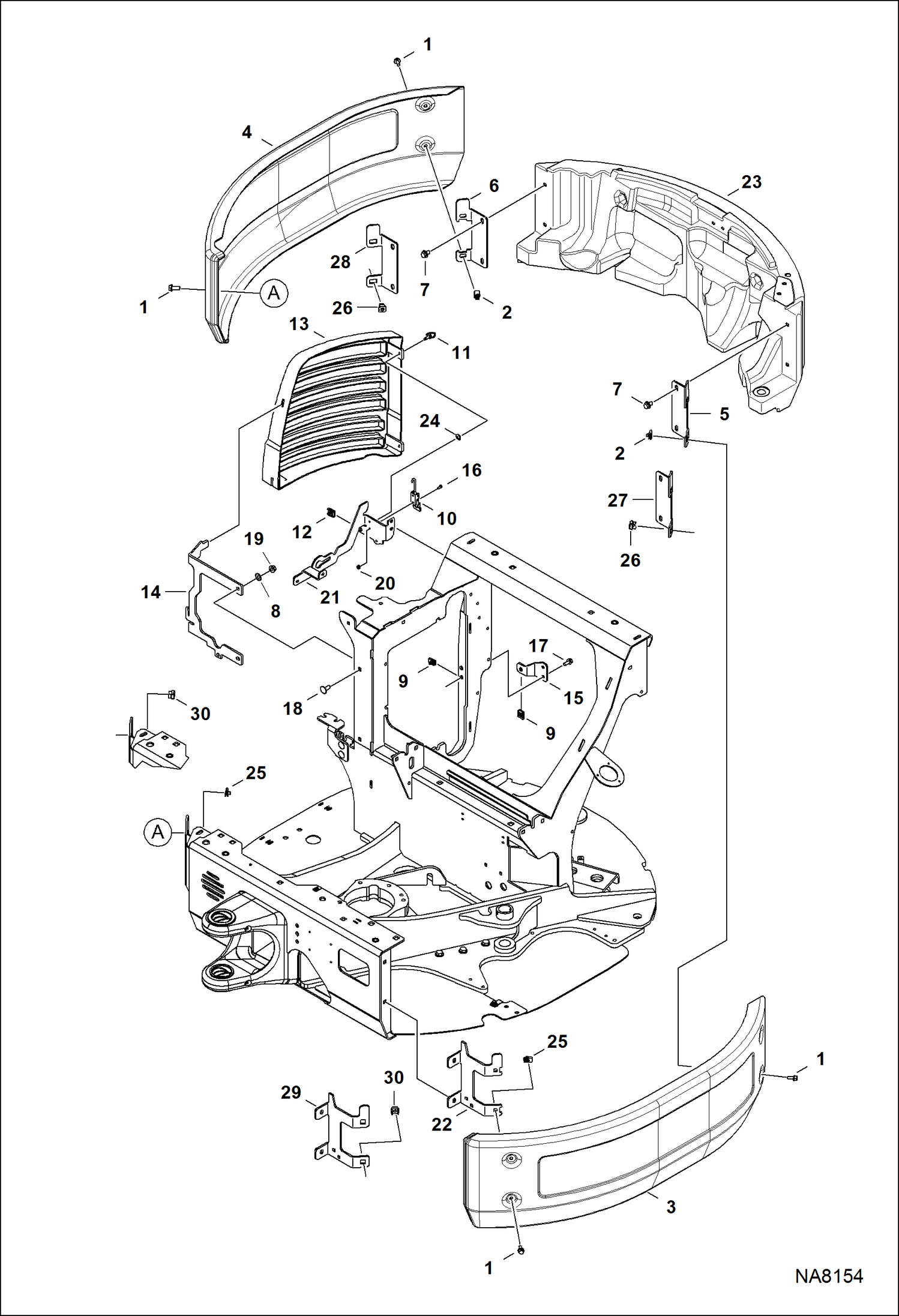 Схема запчастей Bobcat E26 - UPPERSTRUCTURE (Side Cover & Screen) MAIN FRAME