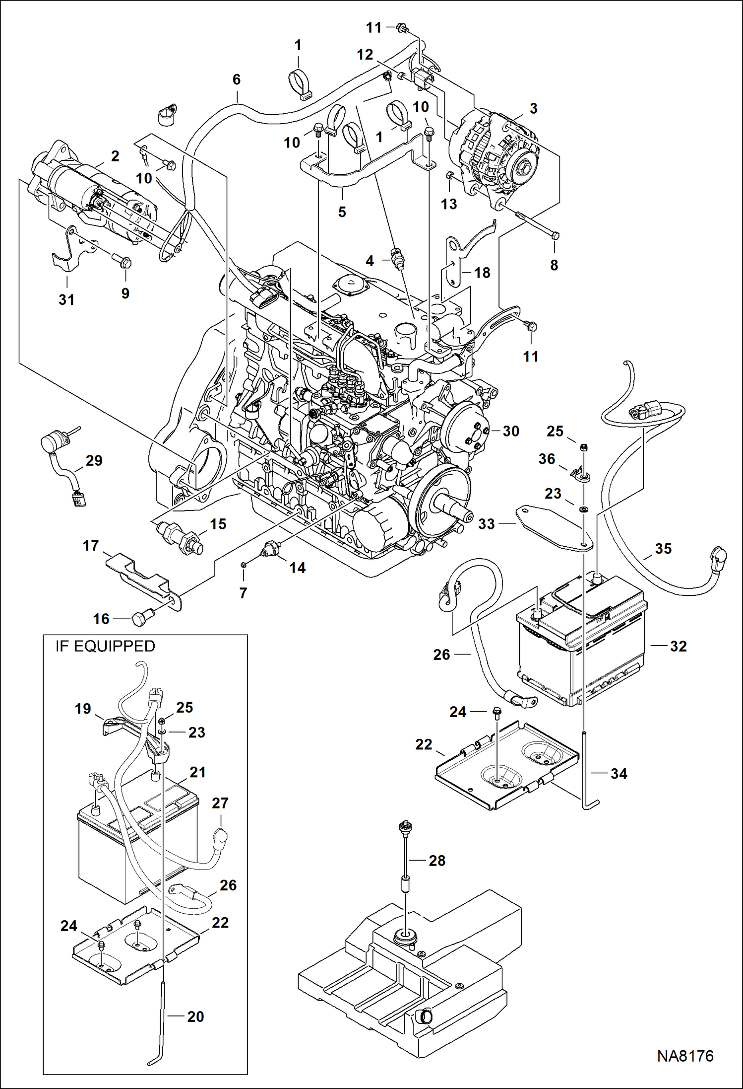 Схема запчастей Bobcat T-Series - ELECTRICAL CIRCUITRY (Engine Sensors, Battery, Alternator & Starter) ELECTRICAL SYSTEM