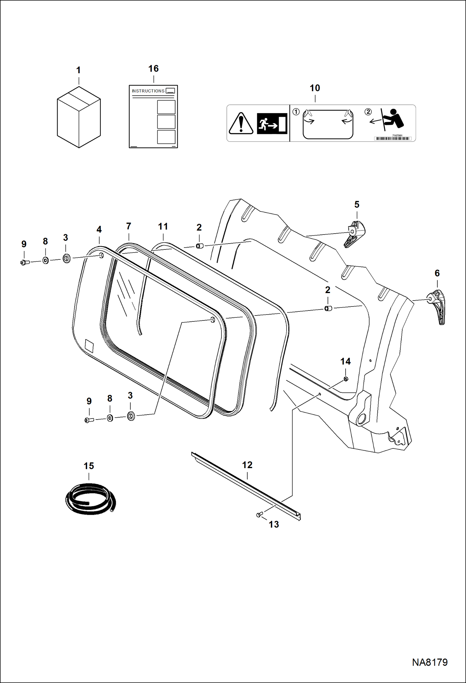 Схема запчастей Bobcat FORESTRY CUTTER - FORESTRY CUTTER (Rear) (Polycarbonate) (666 mm) (26.2) x (379 mm) (14.92) Cab Opening Loader