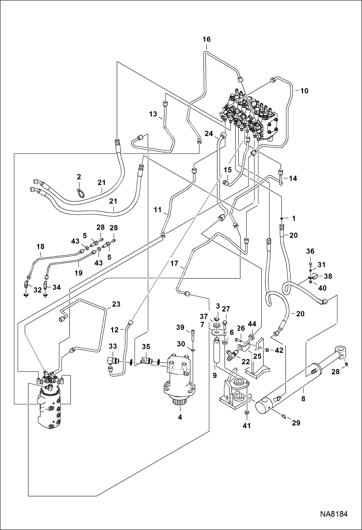 Схема запчастей Bobcat E08 - HYDRAULIC CIRCUITRY (Upper) (S/N A4BP11001 - 11467) HYDRAULIC SYSTEM