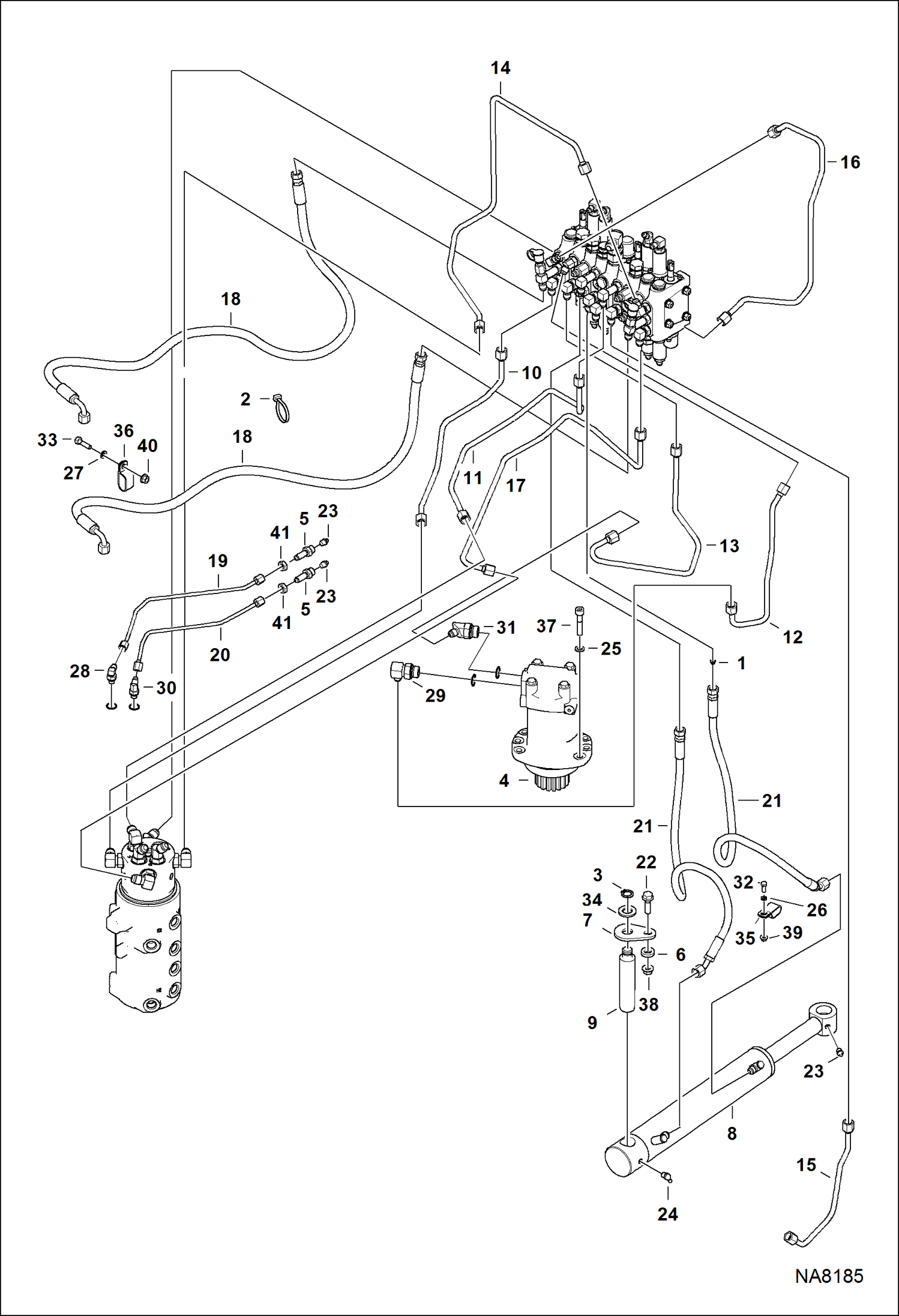 Схема запчастей Bobcat 418 - HYDRAULIC CIRCUITRY (Upper) (S/N AB4711001 - 11897) HYDRAULIC SYSTEM