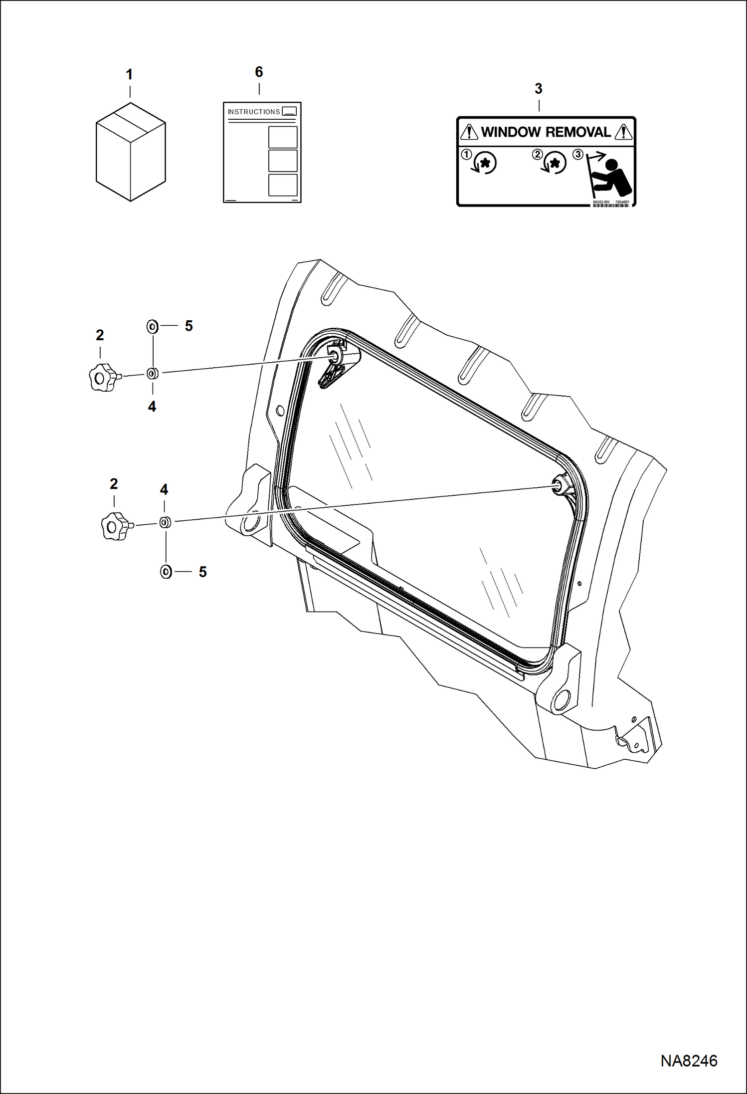 Схема запчастей Bobcat A-Series - CAB WINDOWS (Rear Window Removal Kit) ACCESSORIES & OPTIONS