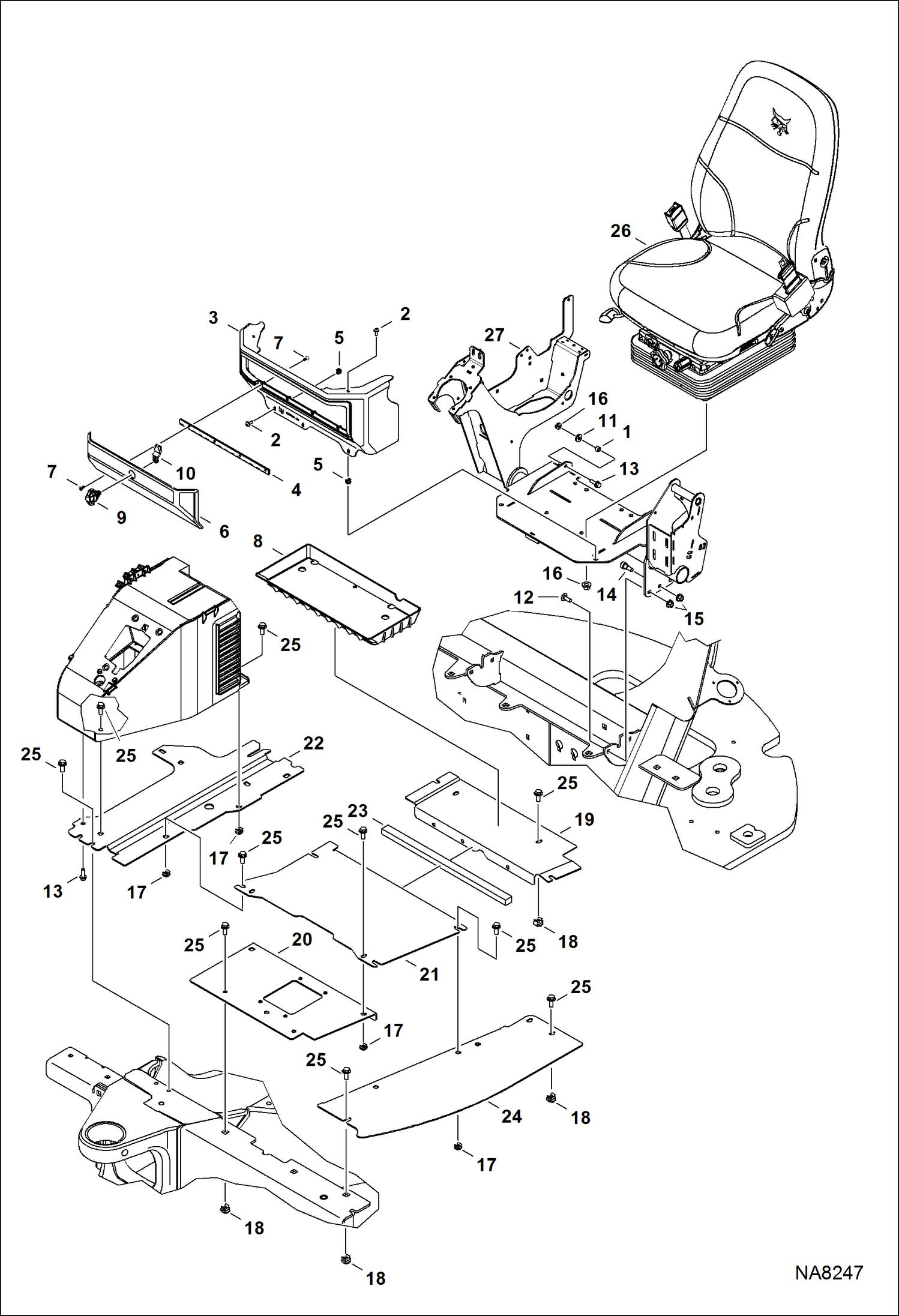 Схема запчастей Bobcat E32 - OPERATOR AREA & SEAT (Floor) (S/N A94H17001 & Above, AC2N15001 & Above) MAIN FRAME