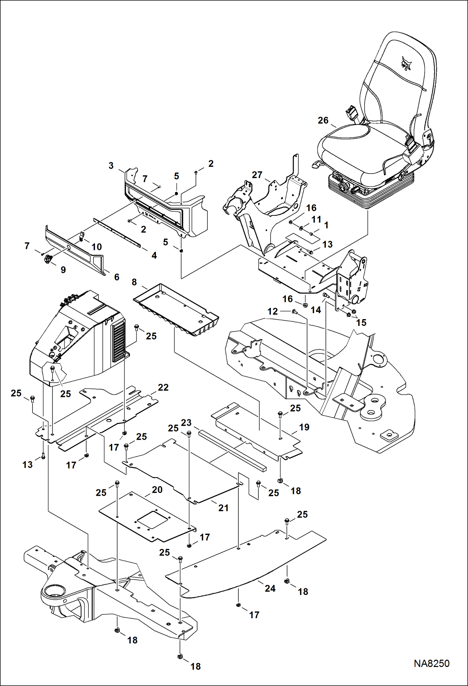 Схема запчастей Bobcat E42 - OPERATOR AREA & SEAT (Floor) (S/N AG3414001 & Above) MAIN FRAME