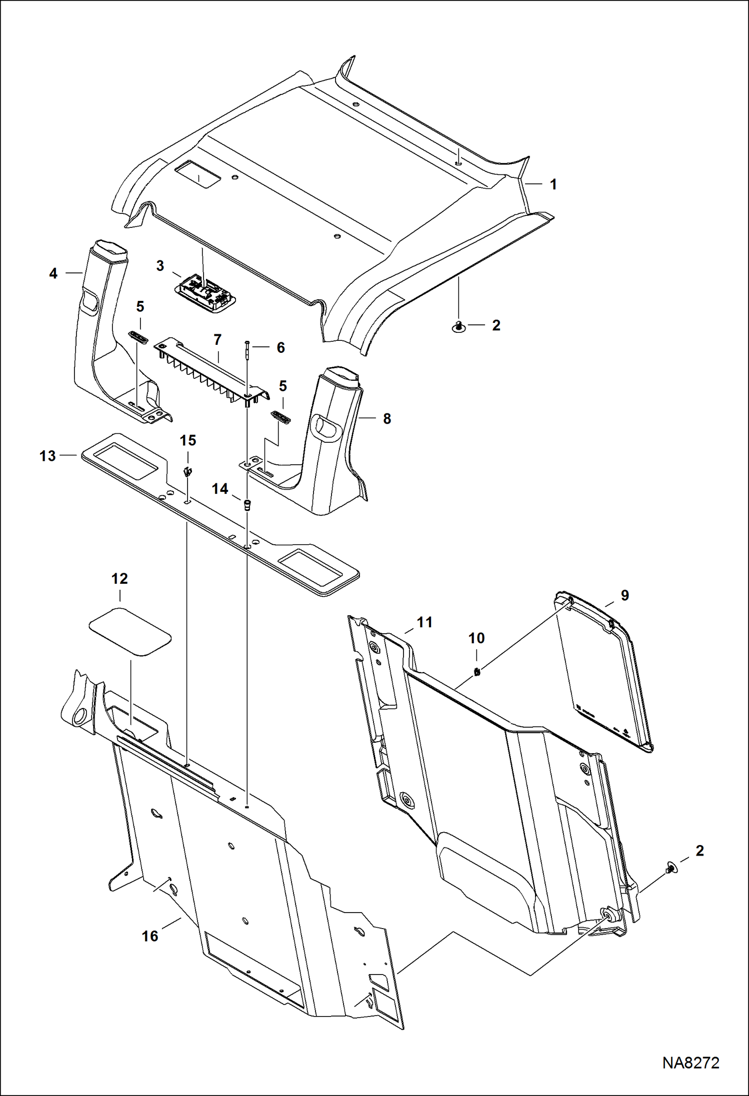 Схема запчастей Bobcat S-Series - OPERATOR CAB (Cab Interior) (Deluxe) (Headliner) MAIN FRAME