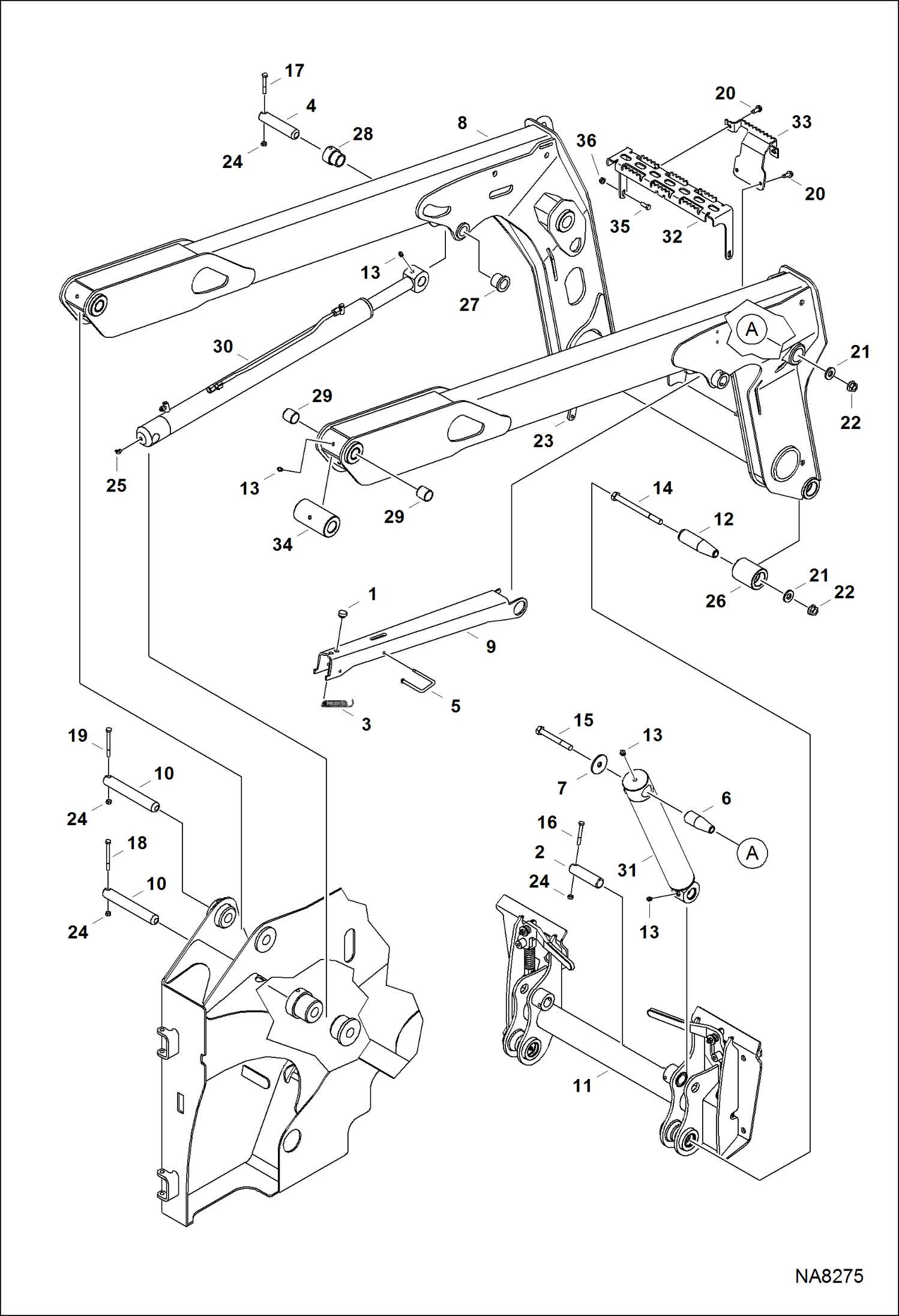 Схема запчастей Bobcat S-Series - LIFT ARM & BOB-TACH MAIN FRAME