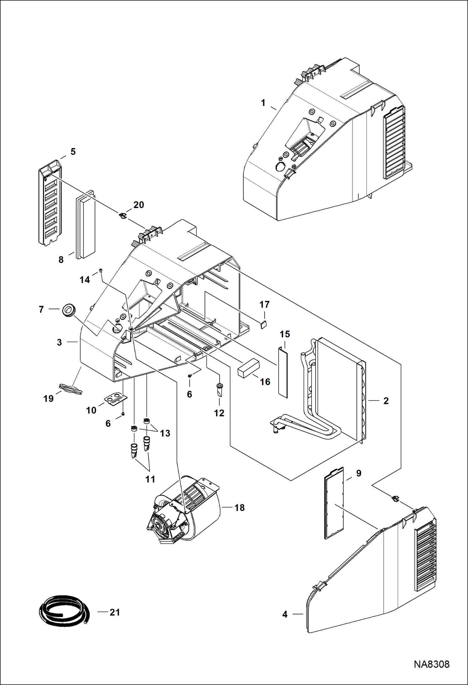 Схема запчастей Bobcat E32 - HEATER & A/C (Heater Assembly) (S/N A94H17001 & Above, AC2N15001 & Above) ACCESSORIES & OPTIONS