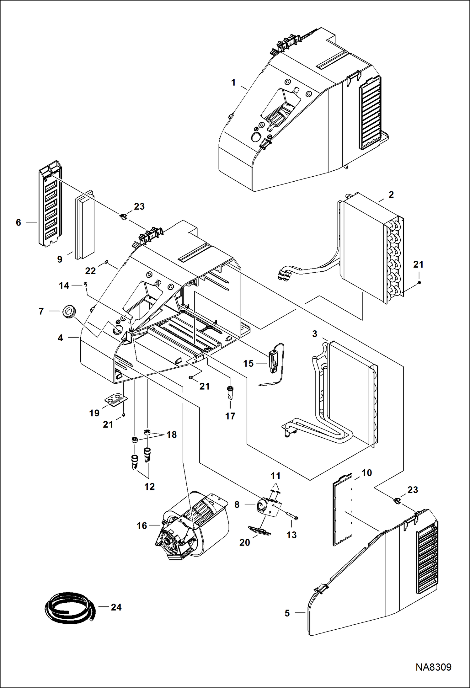 Схема запчастей Bobcat E32 - HEATER & A/C (HVAC Assembly) (S/N A94H17001 & Above, AC2N15001 & Above) ACCESSORIES & OPTIONS