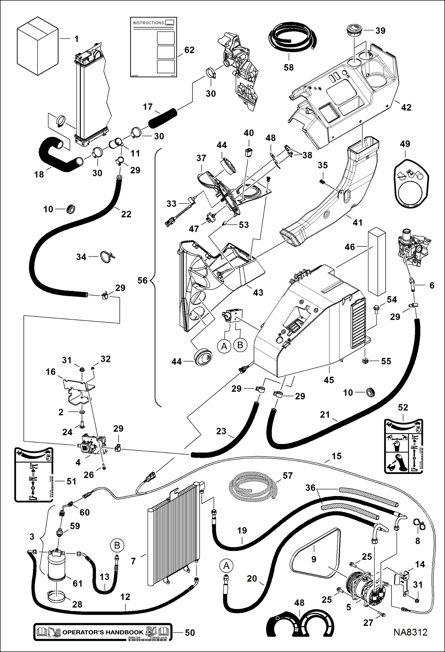 Схема запчастей Bobcat E32 - HEATER & A/C (HVAC Kit) (S/N A94H17001 & Above, AC2N15001 & Above) ACCESSORIES & OPTIONS