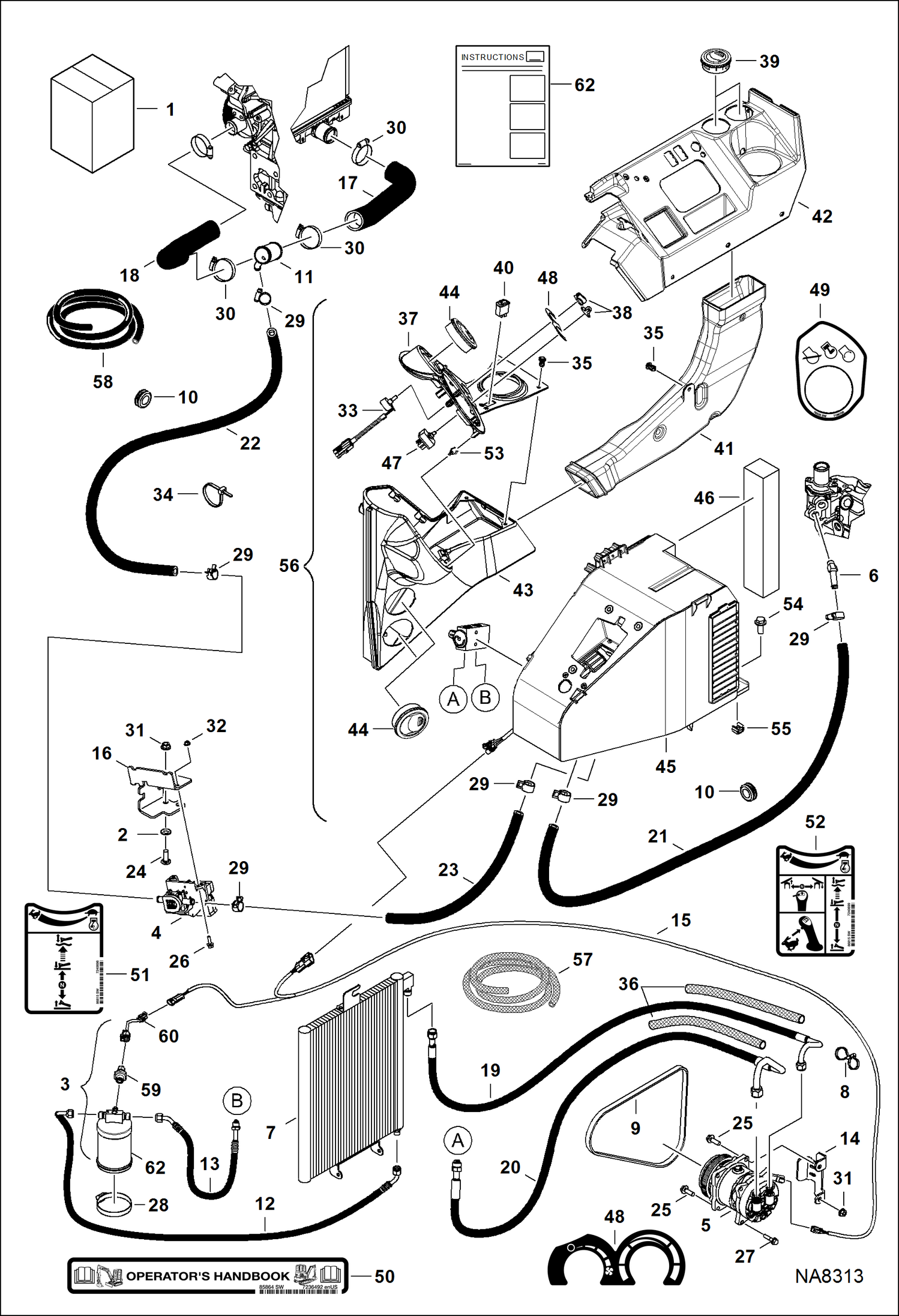 Схема запчастей Bobcat E42 - HEATER & A/C (HVAC Kit) (S/N AG3414001 & Above) ACCESSORIES & OPTIONS