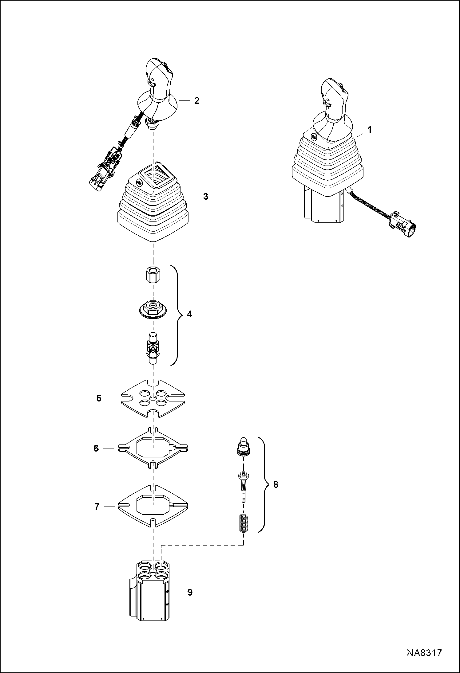 Схема запчастей Bobcat E55 - RH JOYSTICK (S/N ARWM12001 & Above, ASW312001 & Above) HYDRAULIC SYSTEM