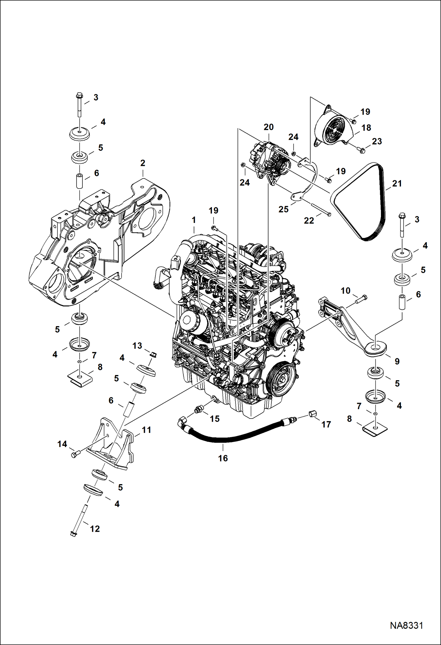 Схема запчастей Bobcat S-Series - ENGINE & ATTACHING PARTS (Engine Mounts) POWER UNIT