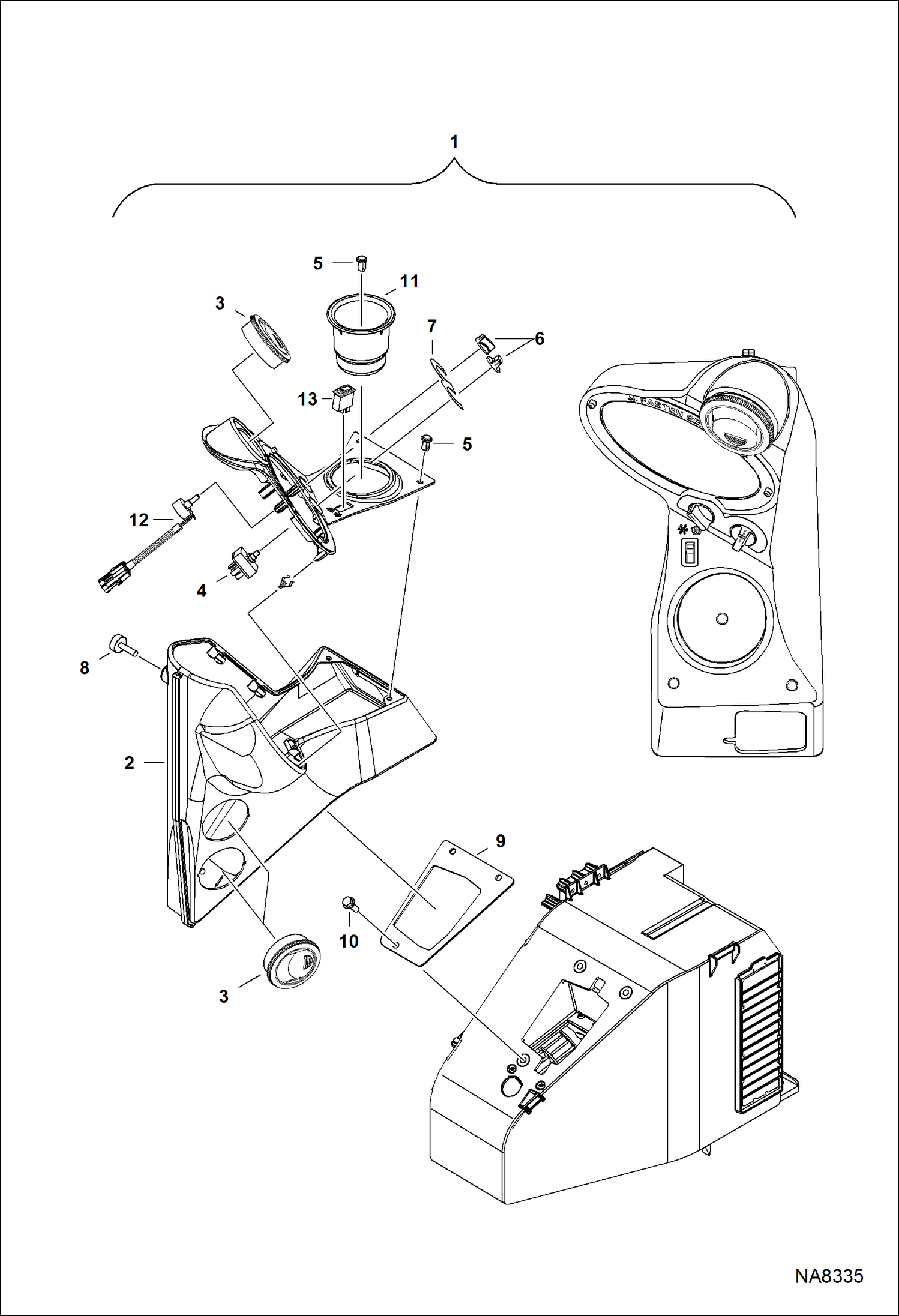 Схема запчастей Bobcat E32 - HEATER & A/C (Heater/HVAC Duct) (S/N A94H17001 & Above, AC2N15001 & Above) ACCESSORIES & OPTIONS