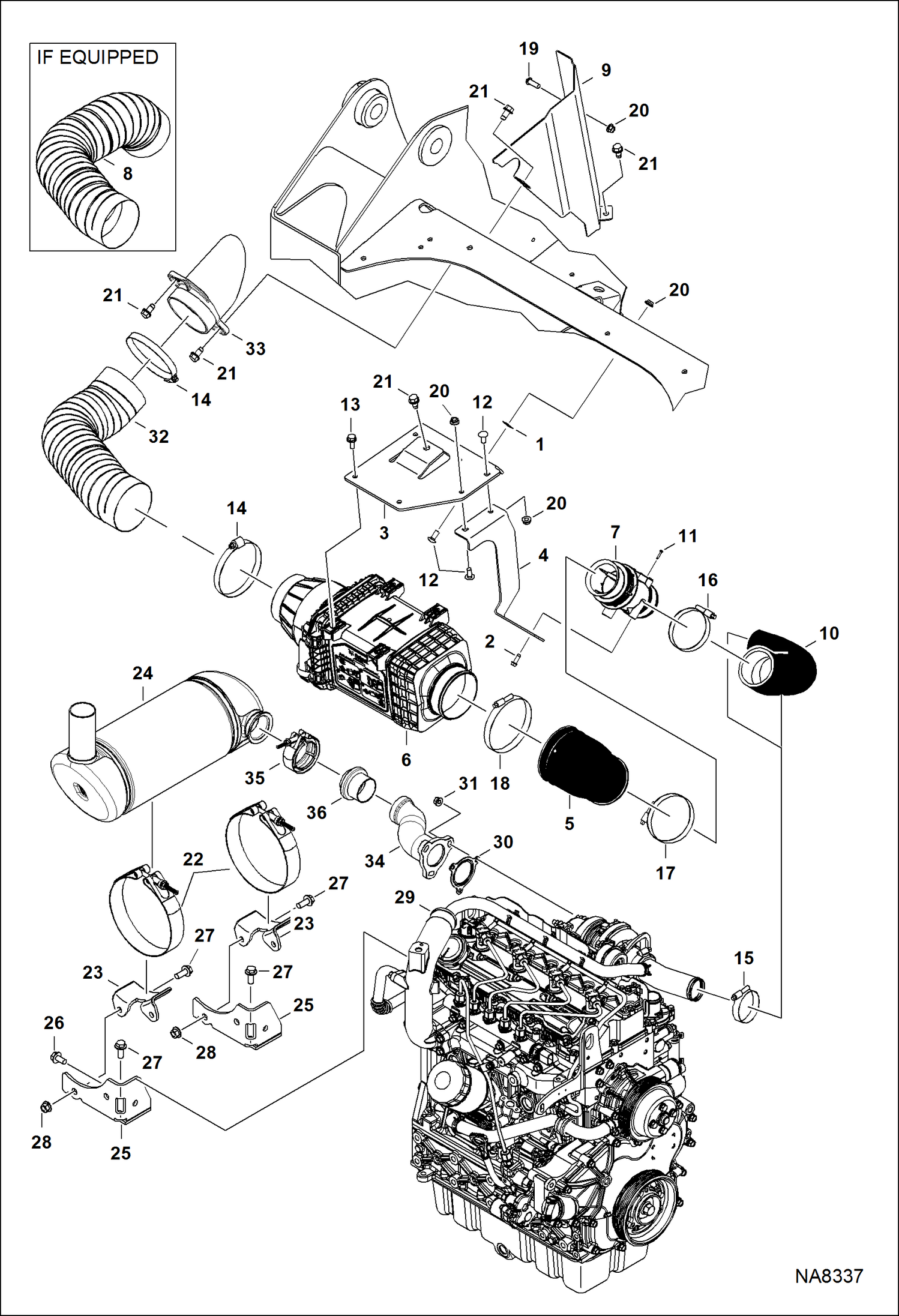 Схема запчастей Bobcat S-Series - ENGINE & ATTACHING PARTS (Air Cleaner & Muffler) POWER UNIT