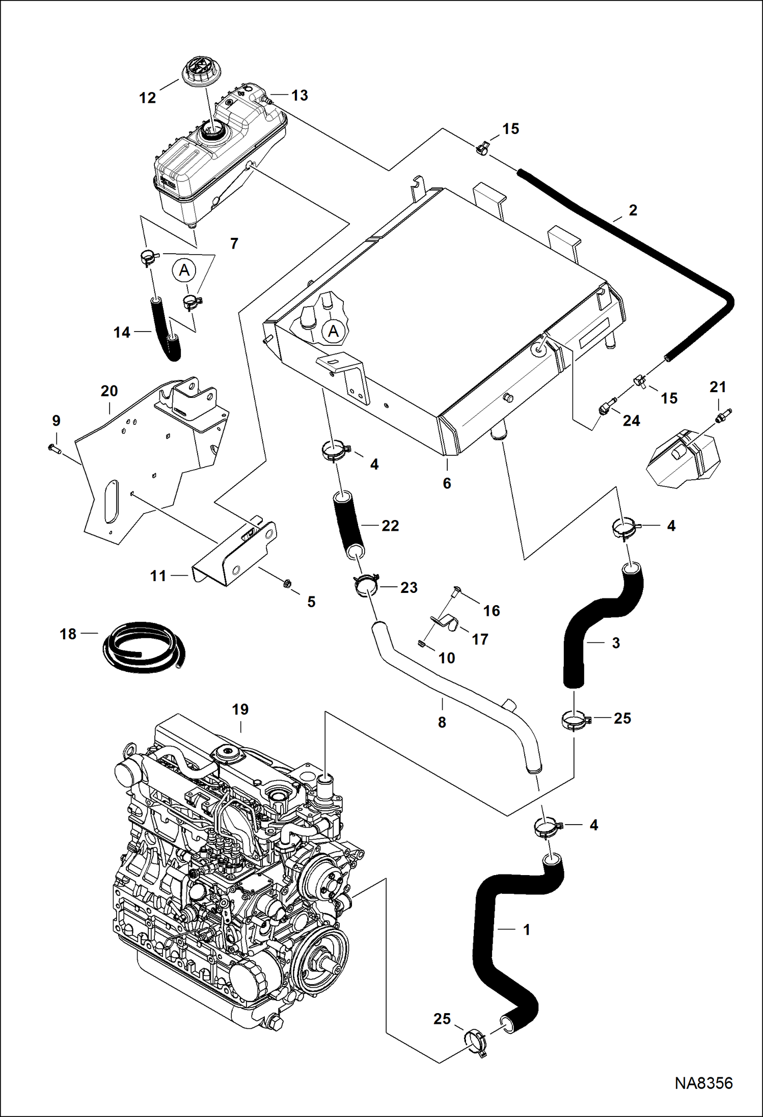 Схема запчастей Bobcat S-Series - ENGINE & ATTACHING PARTS (Radiator Water Exchanger) (S/N A3NL & Above) POWER UNIT