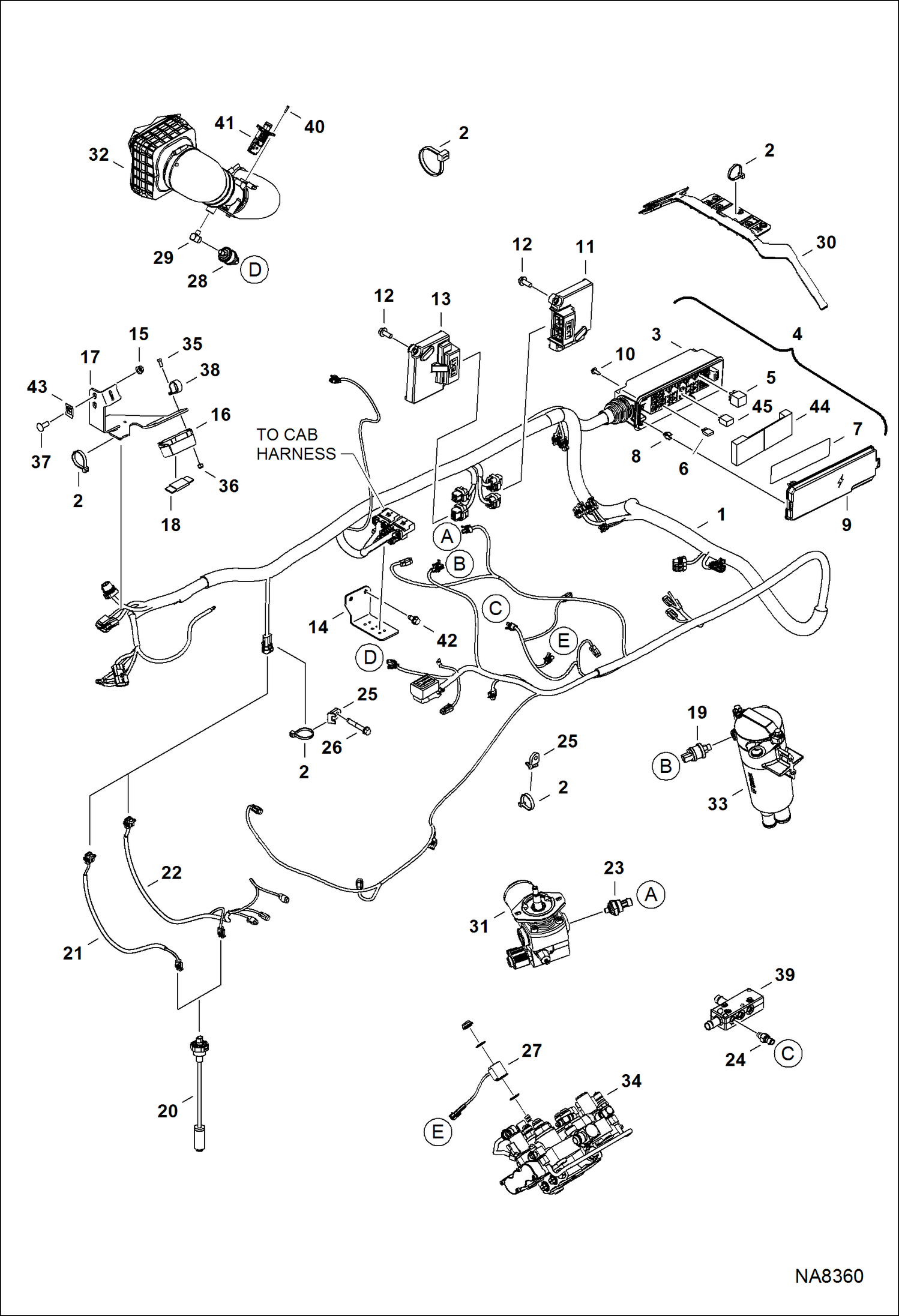 Схема запчастей Bobcat S-Series - ENGINE ELECTRICAL CIRCUITRY (Frame Harness & Filter Sensors) ELECTRICAL SYSTEM