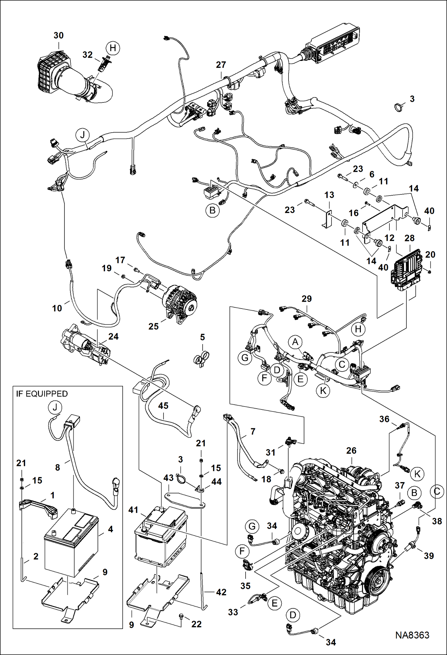 Схема запчастей Bobcat S-Series - ENGINE ELECTRICAL CIRCUITRY (Engine Sensors, Battery, Alt & Starter) ELECTRICAL SYSTEM