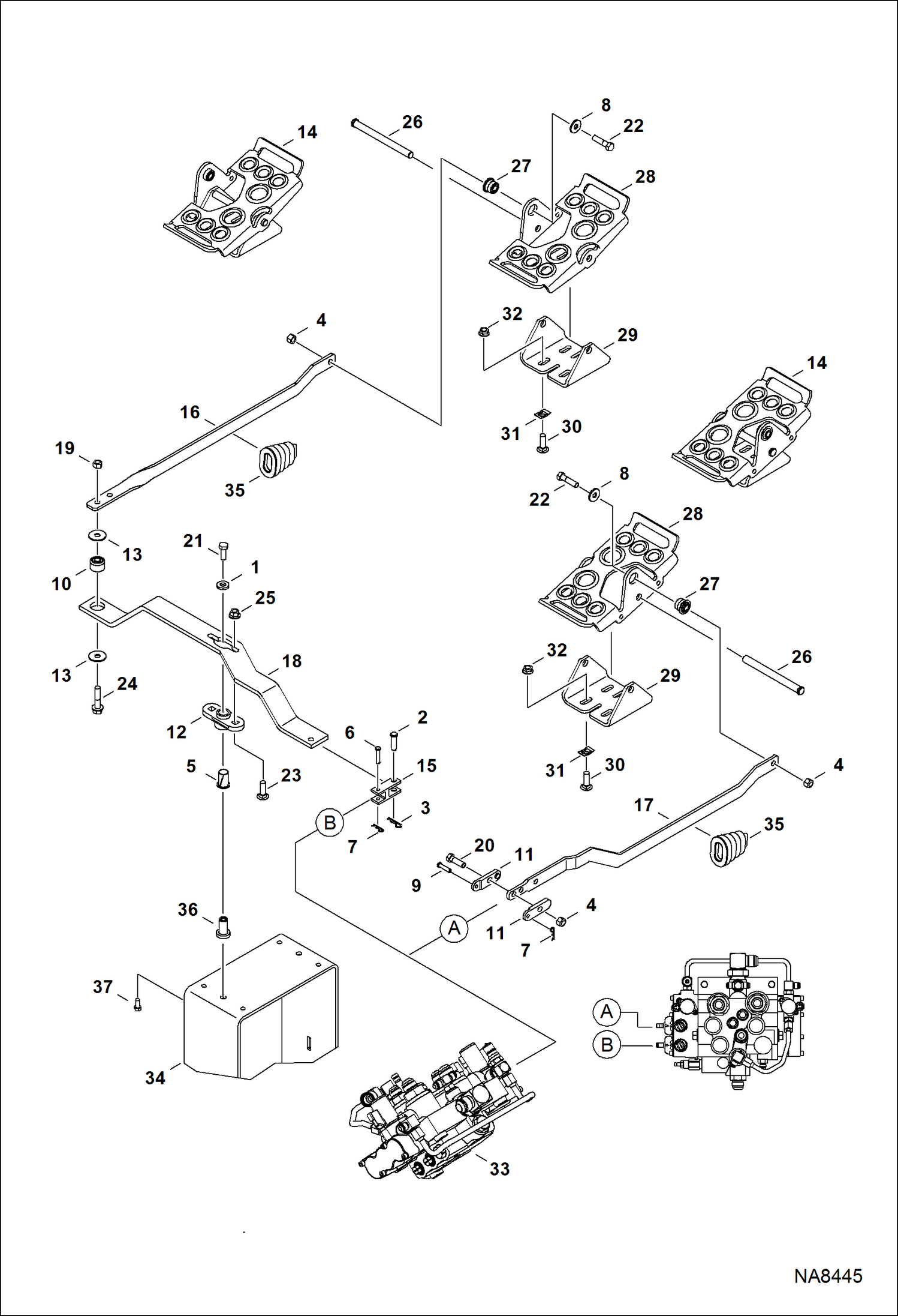 Схема запчастей Bobcat T-Series - CONTROL PEDALS HYDRAULIC SYSTEM