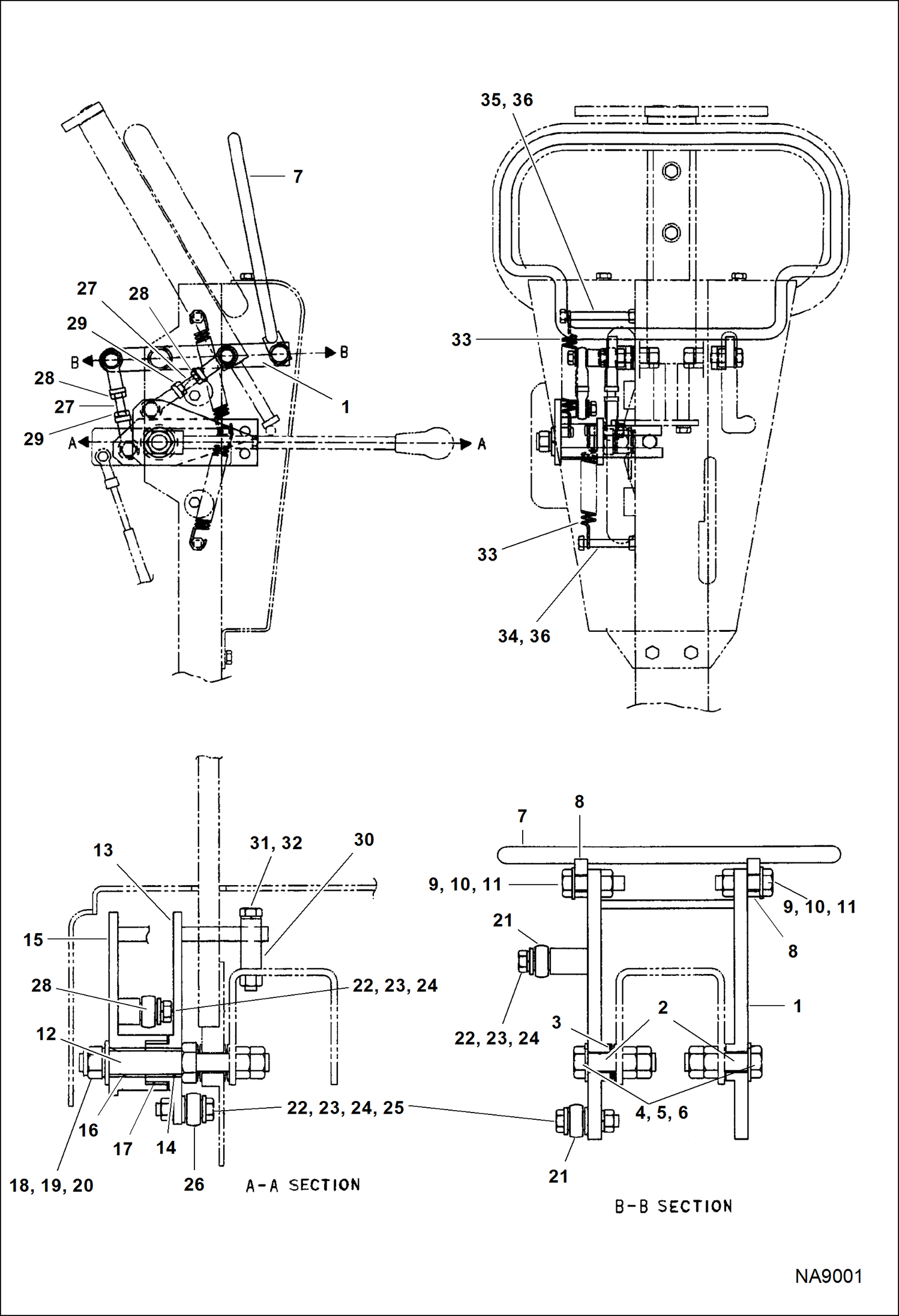 Схема запчастей Bobcat DOUBLE DRUM ROLLER - OPERATING HANDLE (Neutral) MAIN FRAME