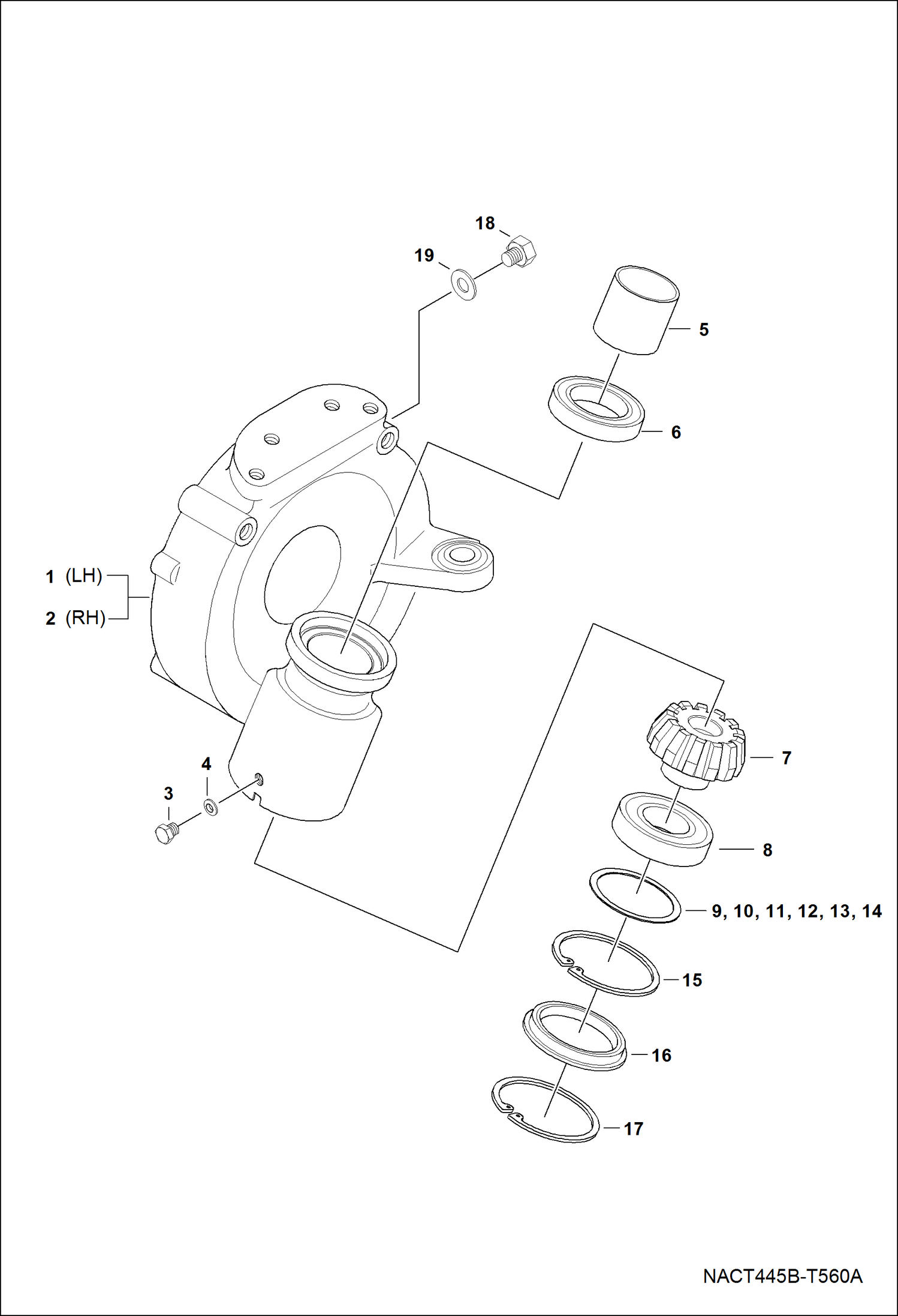 Схема запчастей Bobcat CT335 - FRONT AXLE CASE GROUP (Single Steering Cylinder) DRIVE TRAIN