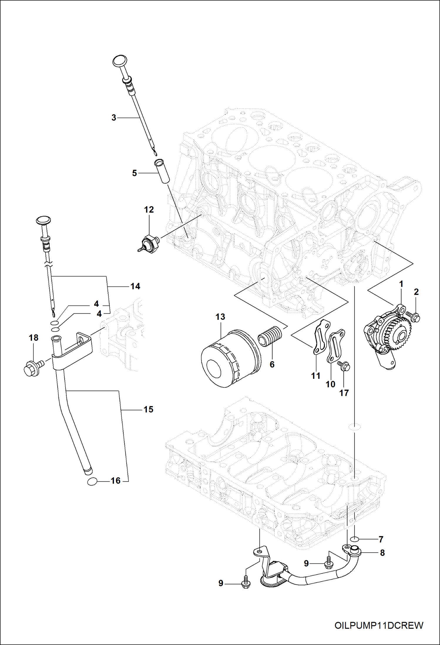 Схема запчастей Bobcat 3400 - ENGINE, OIL SYSTEM & DIPSTICK POWER UNIT