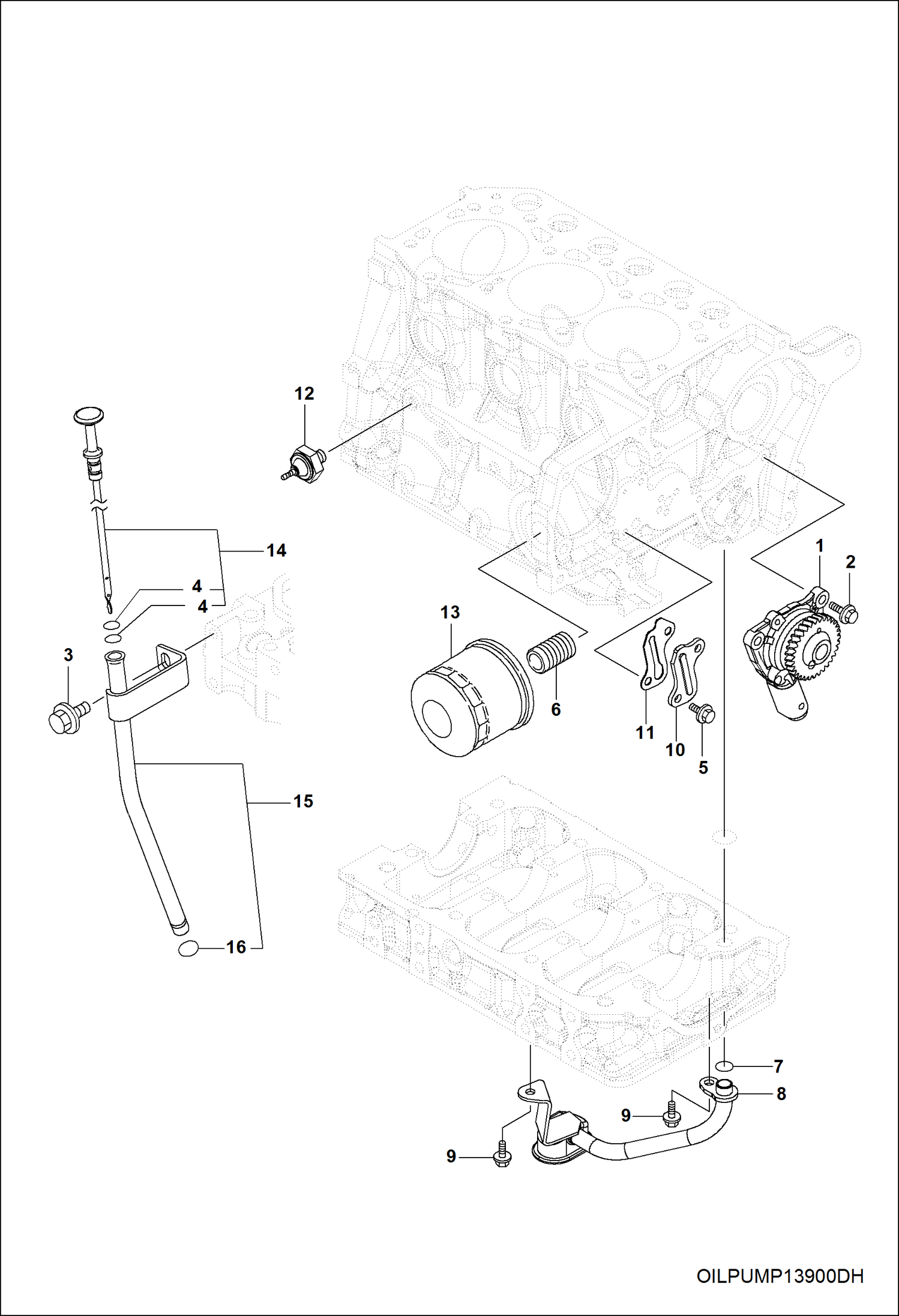 Схема запчастей Bobcat 3400 - ENGINE, OIL SYSTEM & DIPSTICK POWER UNIT