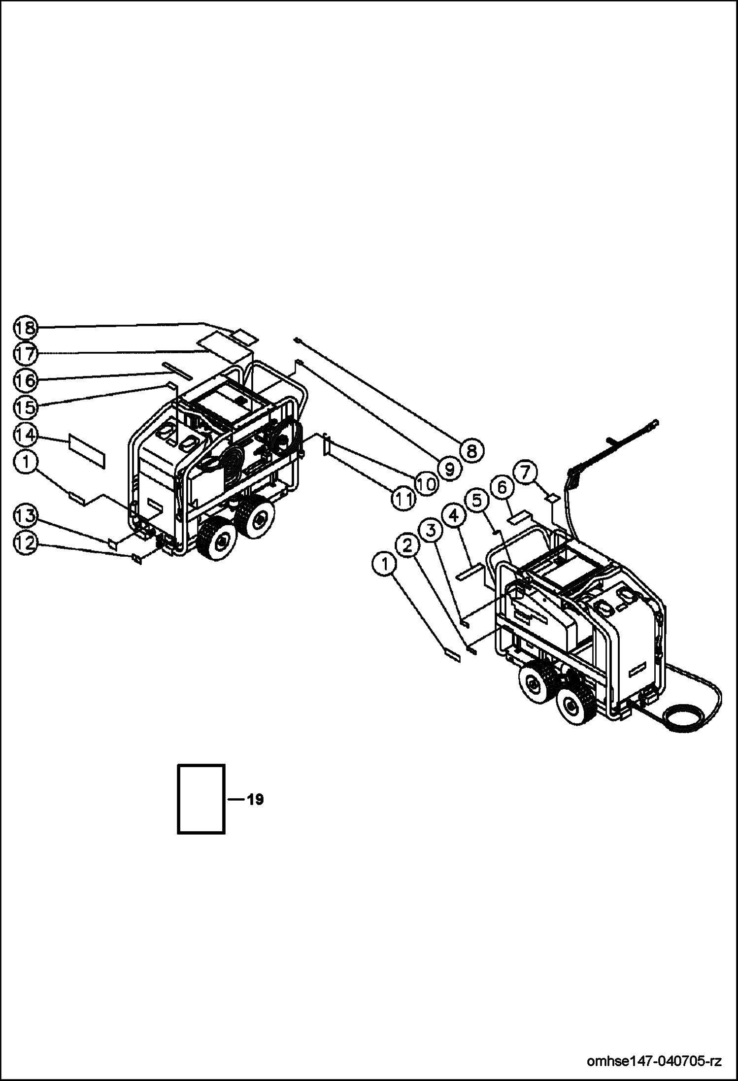 Схема запчастей Bobcat PRESSURE WASHER - SAFETY DECAL PLACEMENT FRAME