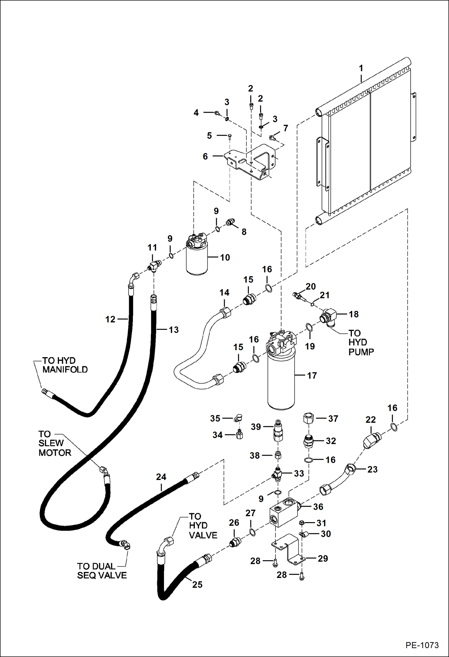 Схема запчастей Bobcat 337 - HYDRAULIC CIRCUITRY (Cooler - Filters) (S/N 233312195 & Below and 233212309 & Below) HYDRAULIC SYSTEM