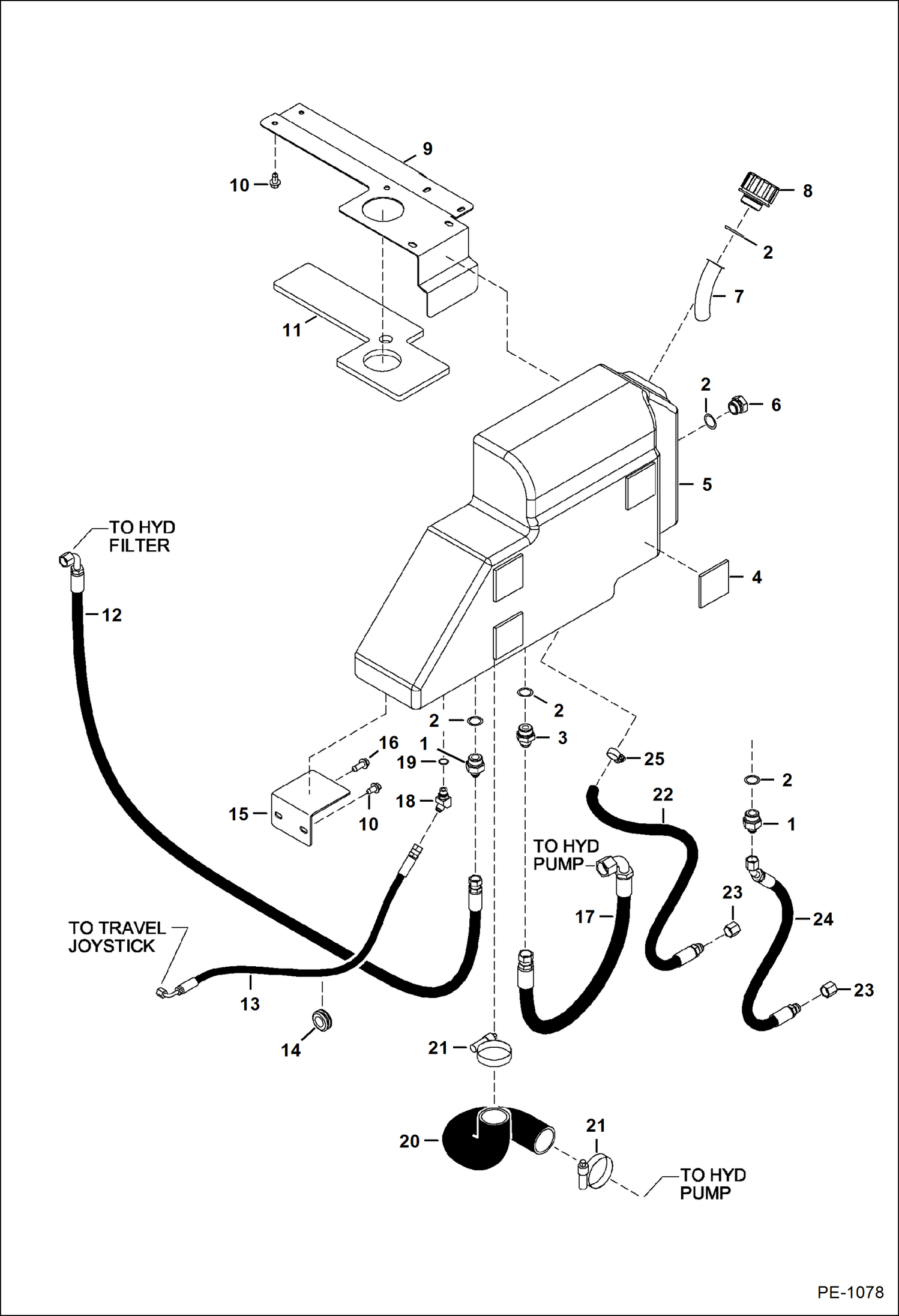 Схема запчастей Bobcat 337 - HYDRAULIC CIRCUITRY (Hydraulic Tank) HYDRAULIC SYSTEM