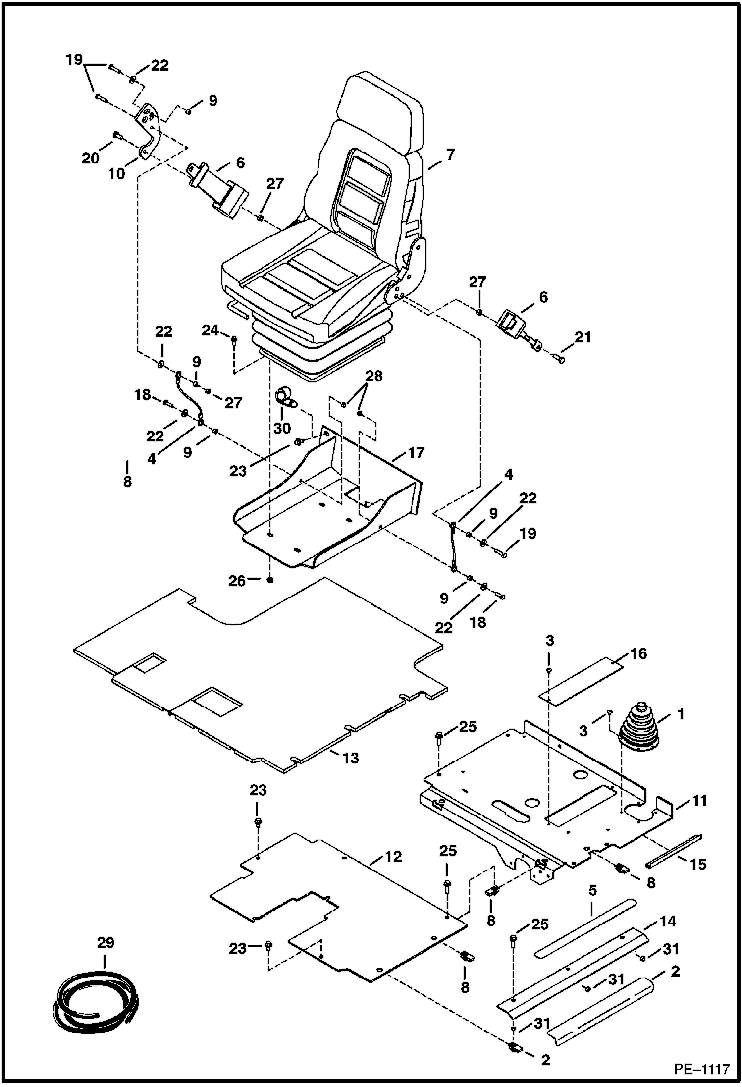 Схема запчастей Bobcat 337 - OPERATOR AREA & SEAT MAIN FRAME